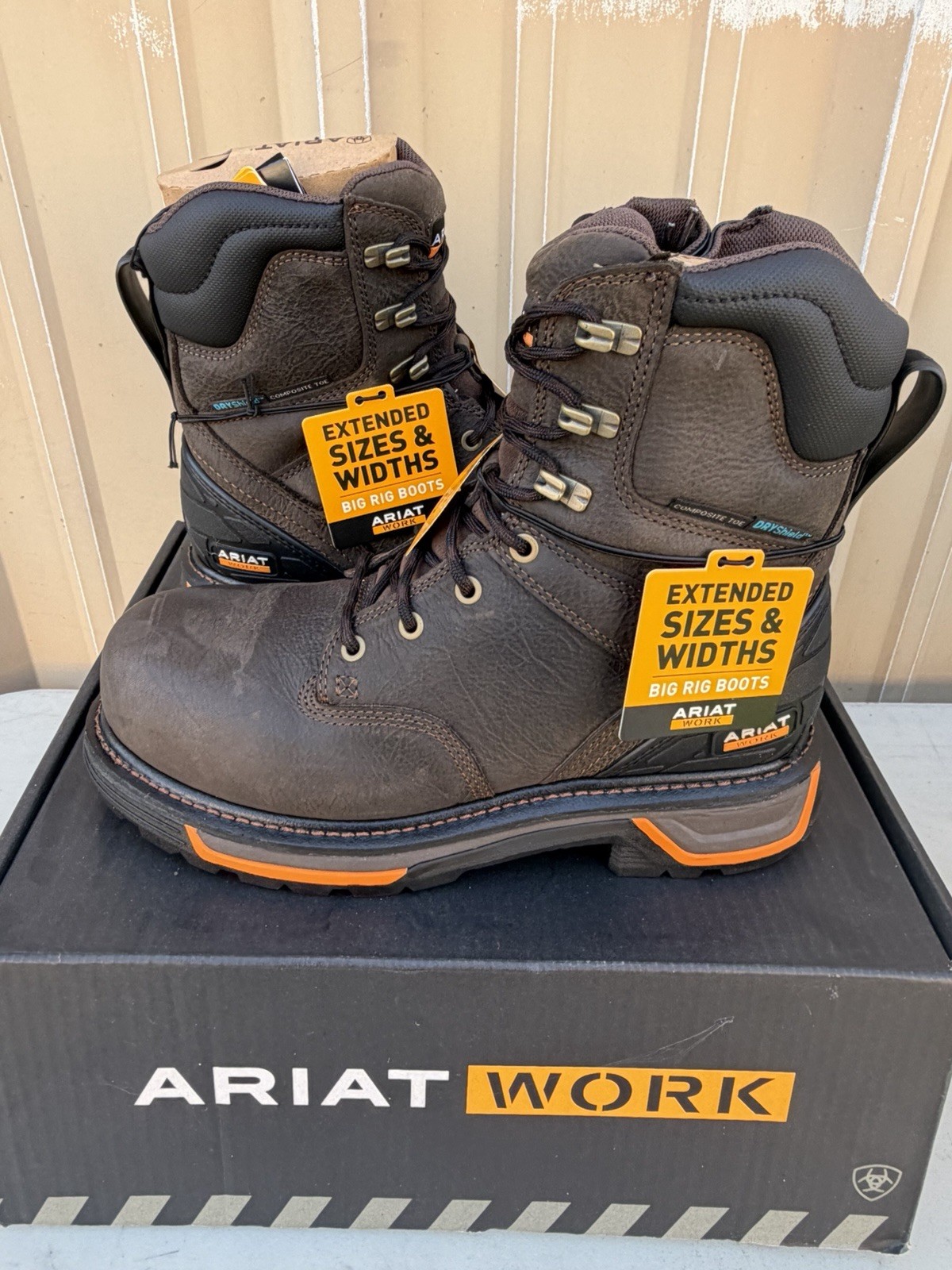 Ariat Big Rig 8 Inch H20 Comp Toe Iron Coffee Waterproof Men Size 8 Extra Wide