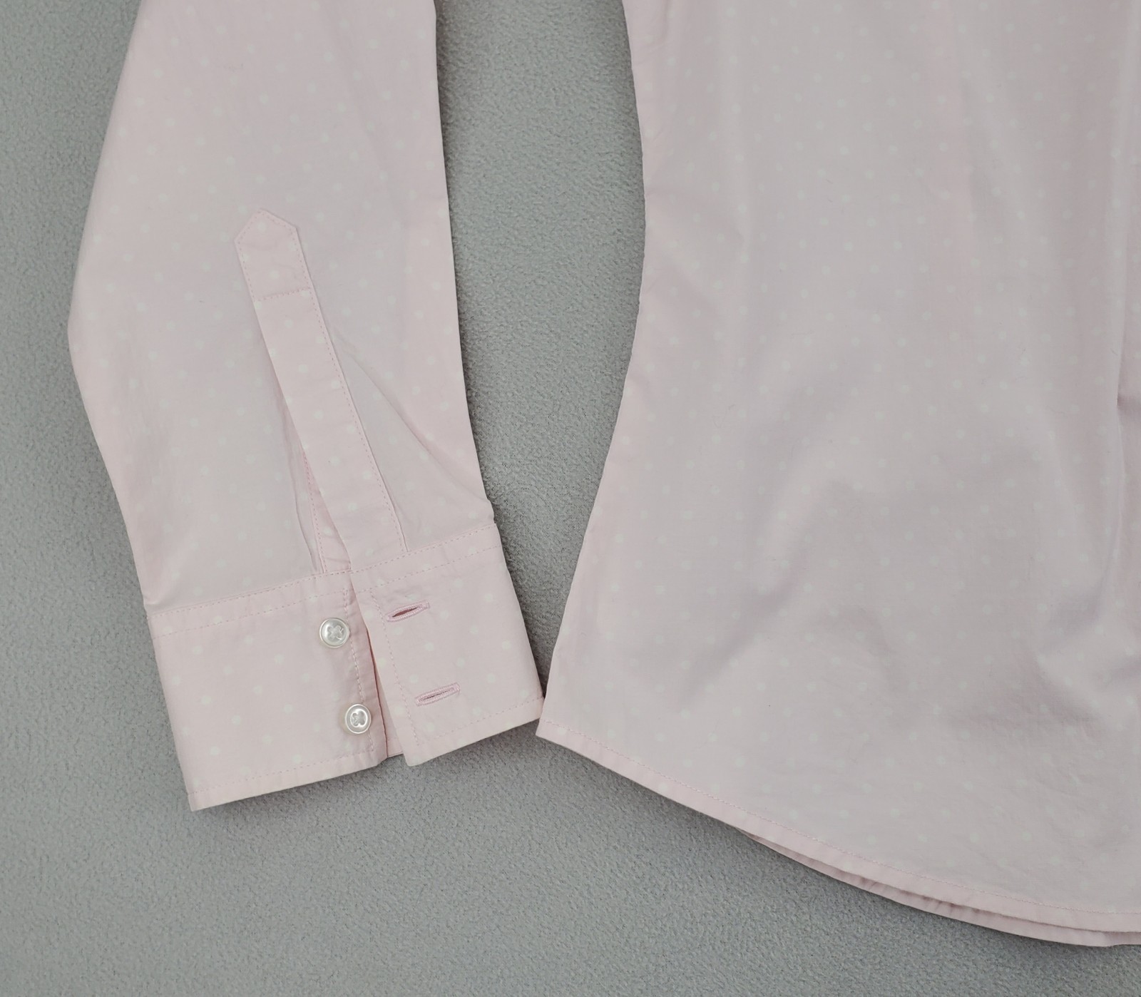 GAP Stretch Button Shirt Women L Soft Pink White Polka Dot Cotton Spandex Fitted
