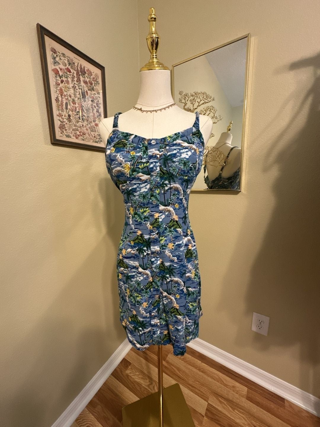 Wild Fable Tropical Print Button-Front Mini Dress with Adjustable Straps Size L