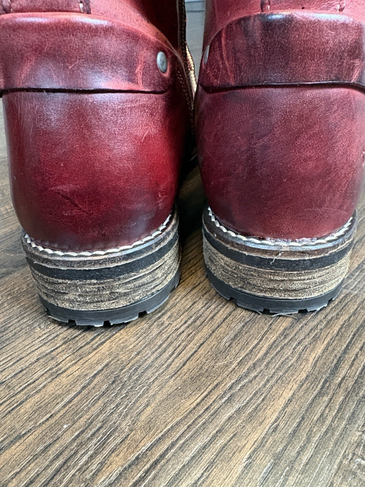 Taos Ringer Womens Red/Burgundy Leather LaceUp Side Zip Ankle Combat Boots 8/8.5