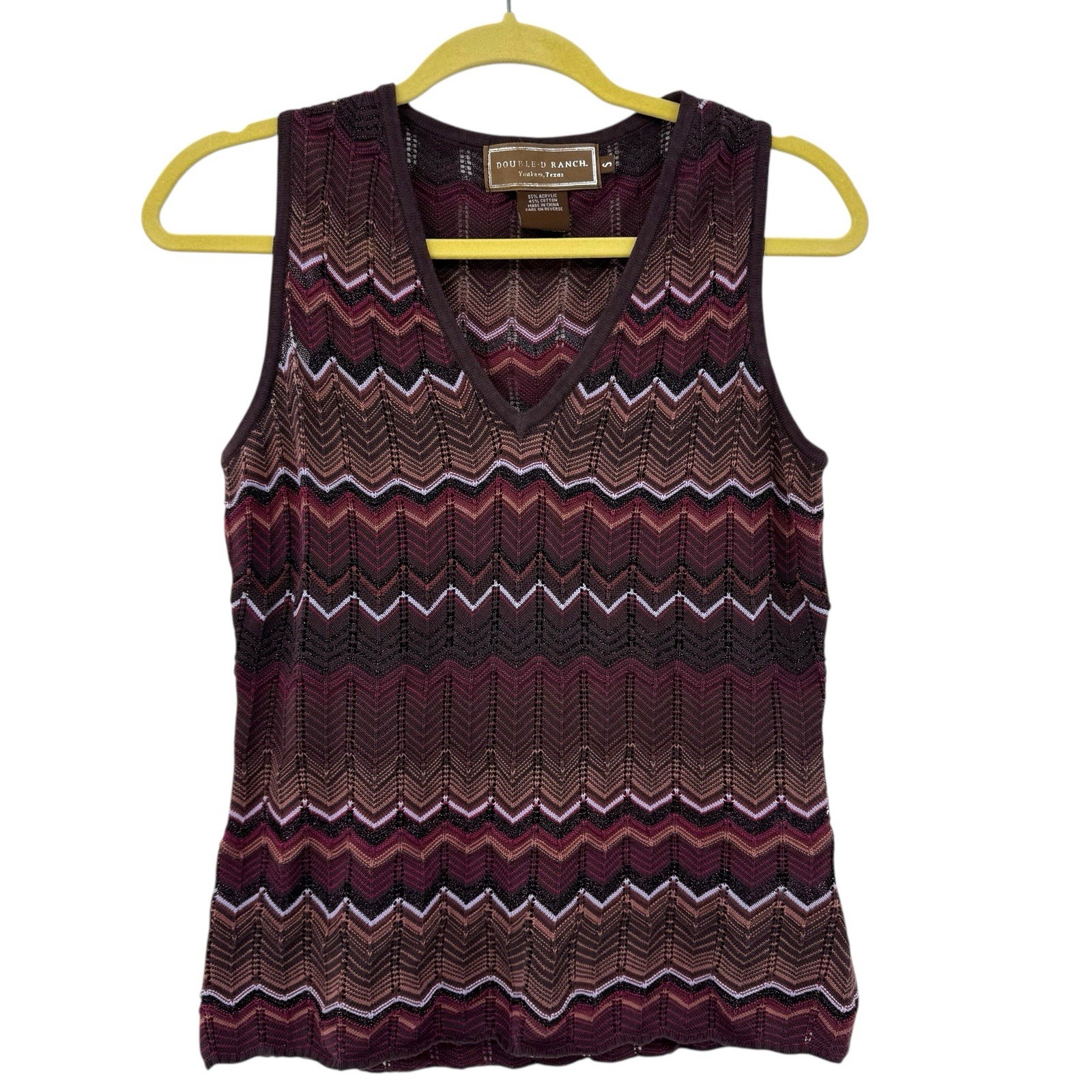 Double D Ranch Knit Tank Shell Sweater Sz S Chevron Purple Western Cowgirl Boho