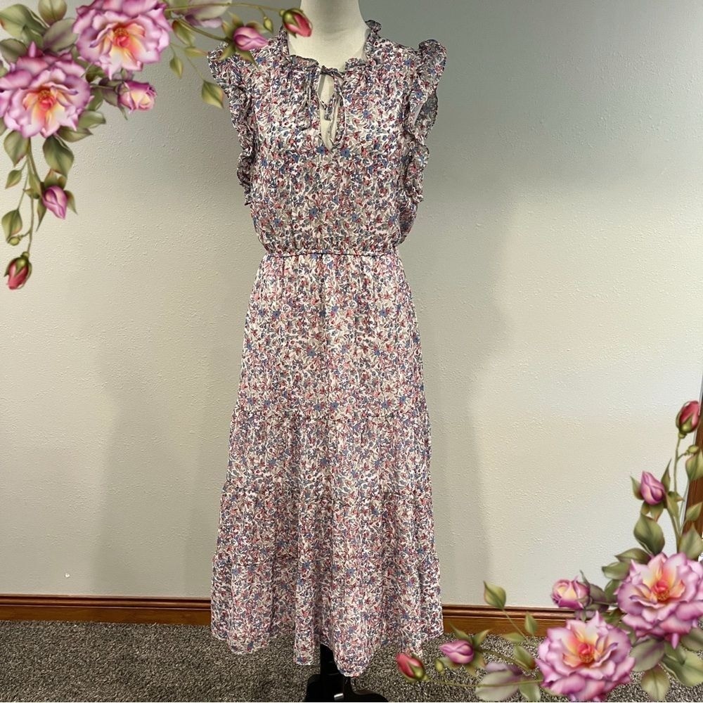 BB Dakota Floral Ruffle sleeves Midi Dress cottagecore style size extra small