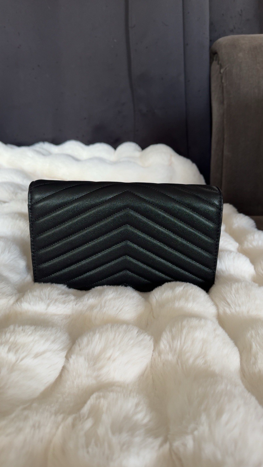 Ysl Saint Laurent Black Wallet and Chain Crossbody Strap