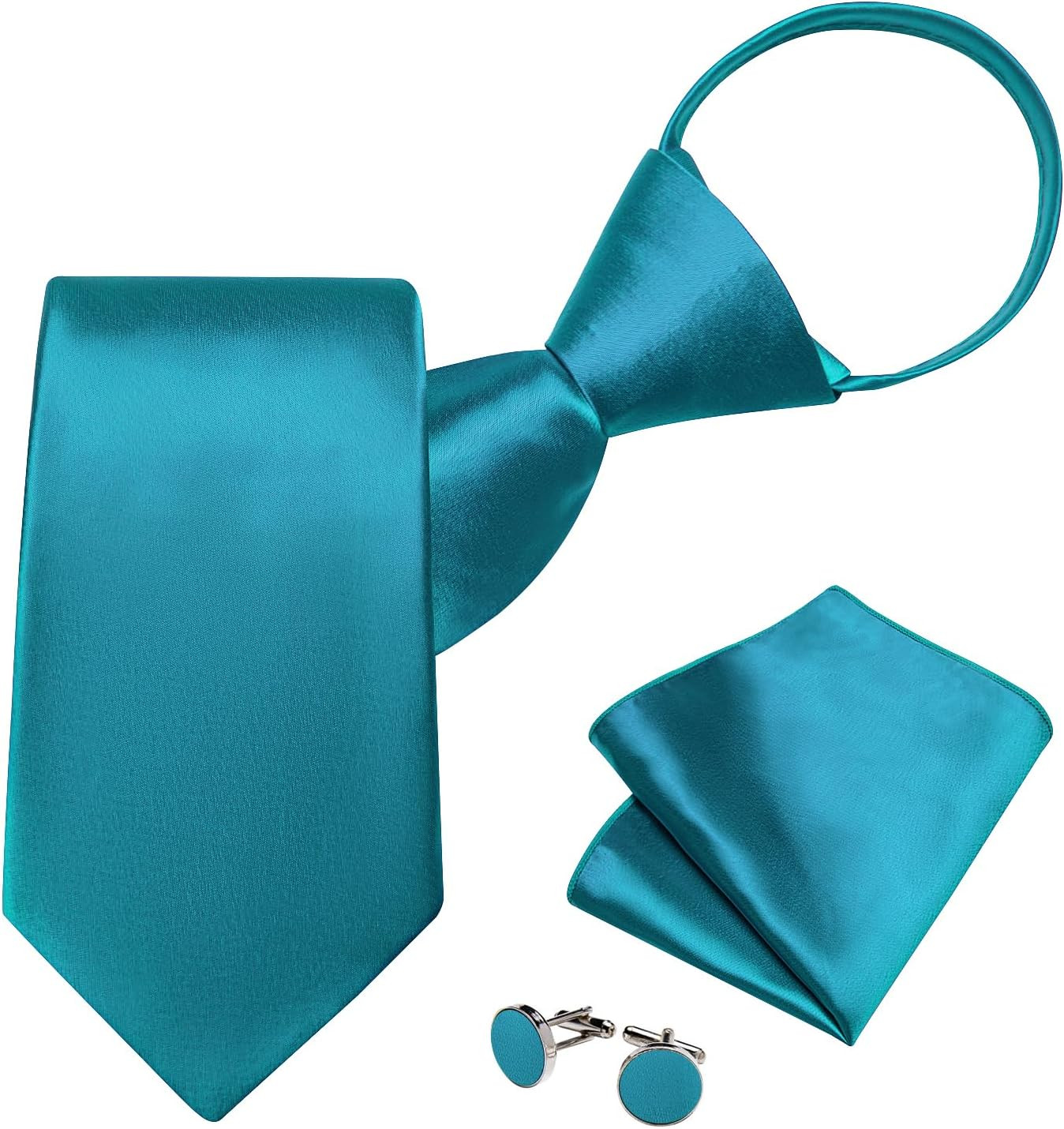Men’S Pre-Tied Adjustable Zipper Skinny Satin Tie Set Formal Necktie with Pocket
