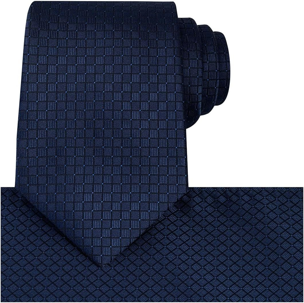 Mens Checkered Tie Set Solid Color Festive Necktie + Pocket Square