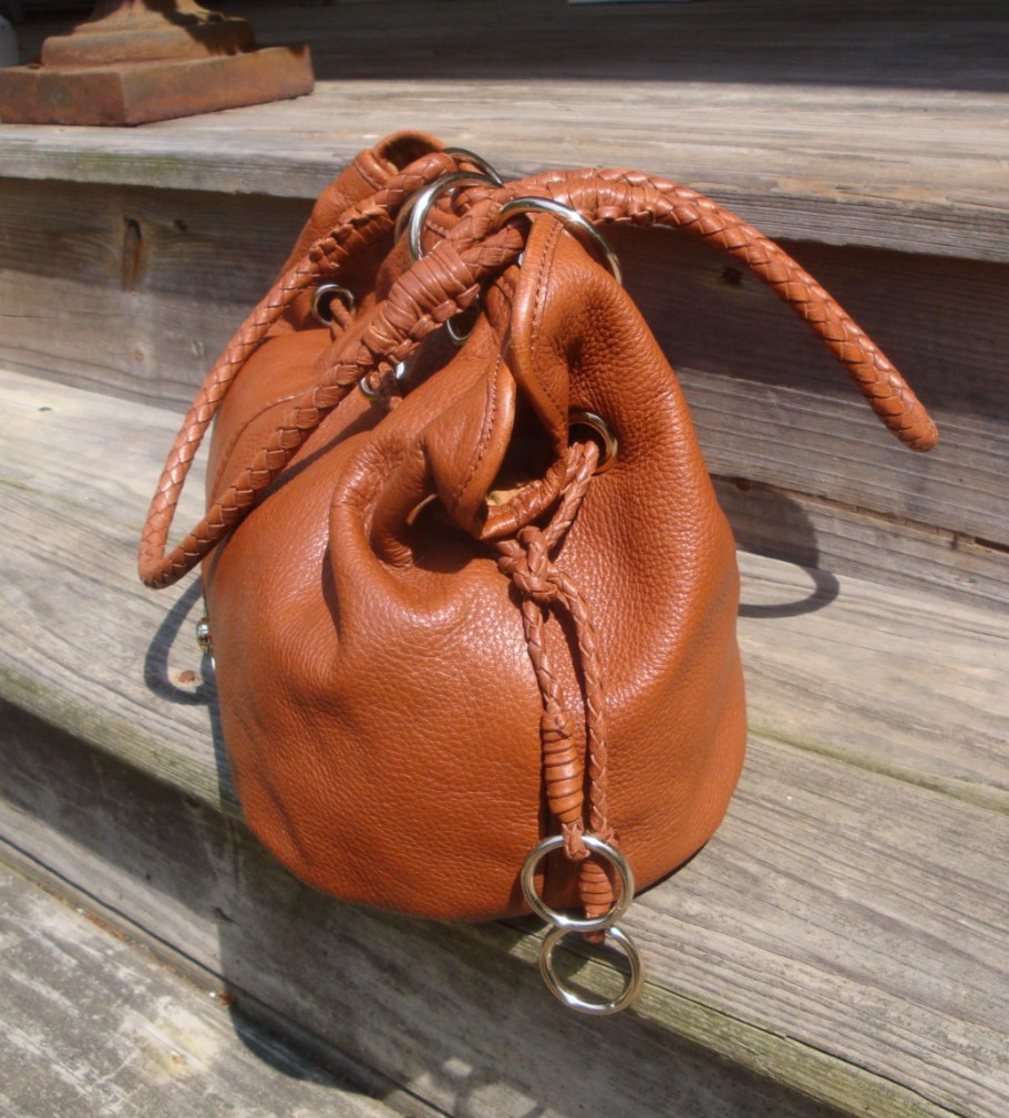 ELLIOTT LUCCA Brown Leather Tote Satchel Handbag Shoulder Hobo Large Drawstring