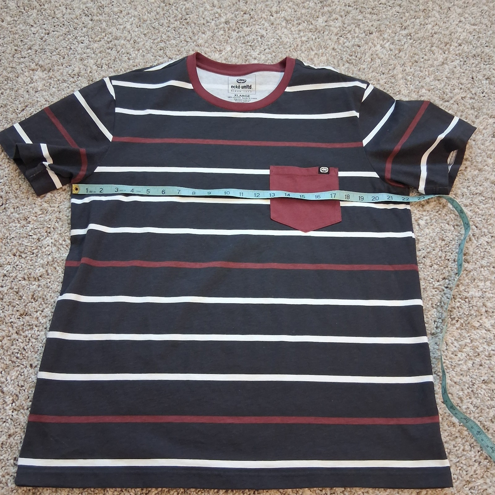 Ecko Unltd. Men’s XL Striped Crew Neck Short Sleeve Pocket Tee 100% Cotton