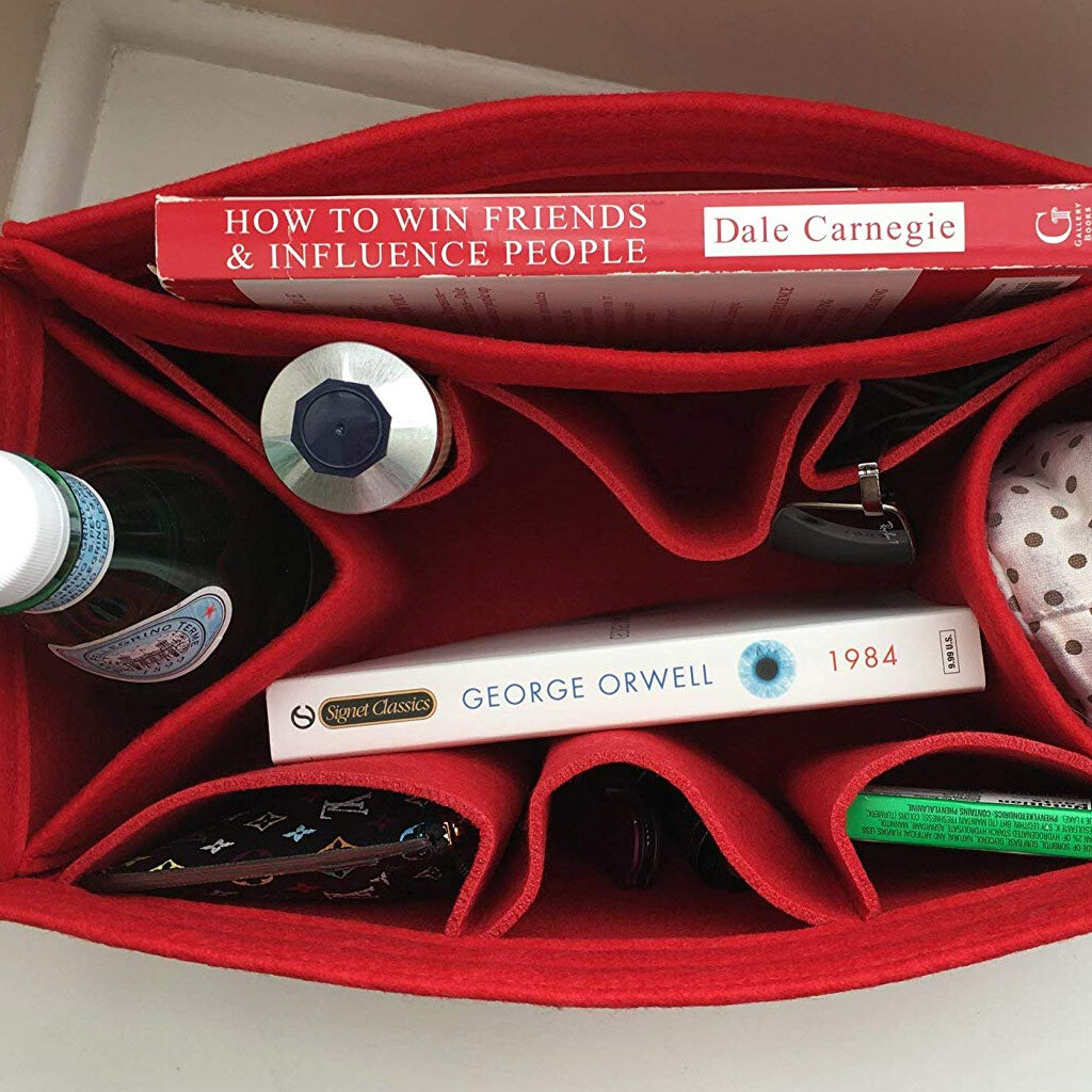 Multi-Pocket Insert Bag Felt Fabric Purse Handbag Bag Liner Tote Organizer M/L