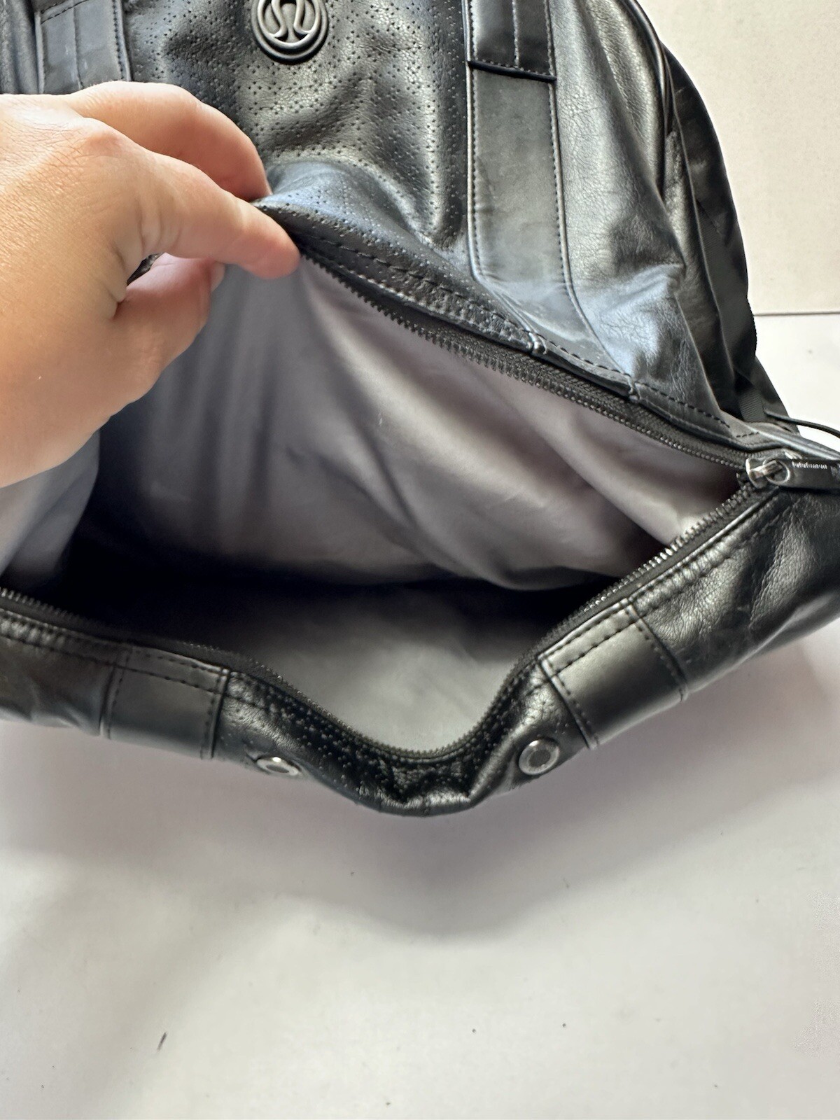 Lululemon Om For All Large Gym Travel Weekender Shoulder Bag Black Faux Leather