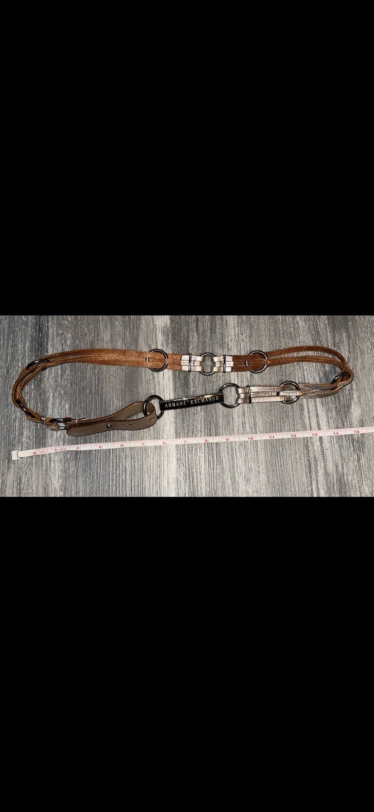 Y2K Vintage Boho Chic Streetwear Armani Exchange Leather Silver Belt S/M