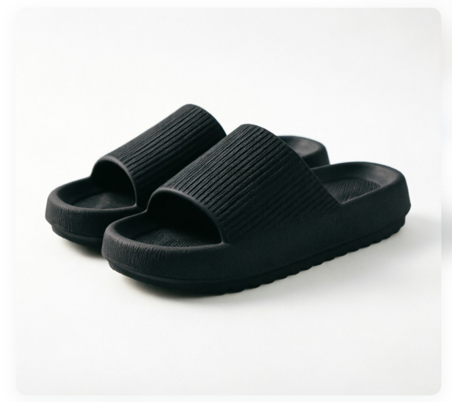 Women’s Black Platform Slides – Soft Cushion Casual Slip On Shoes Size 5.5 EU36