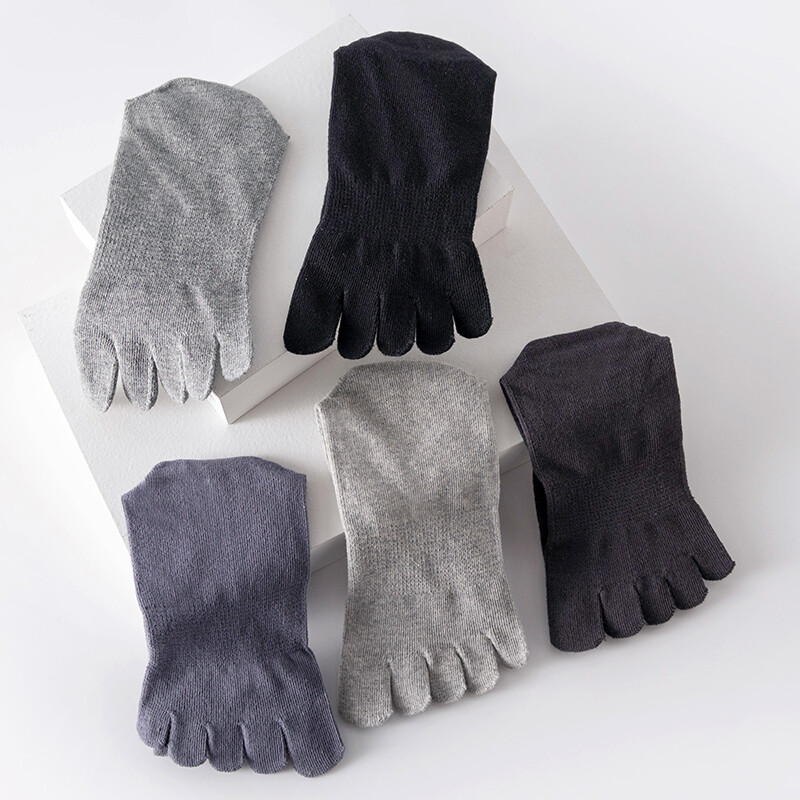5Pack 100% Cotton Five Finger Toe Crew Ankle Solid Athletic Sport Men Socks 7-11