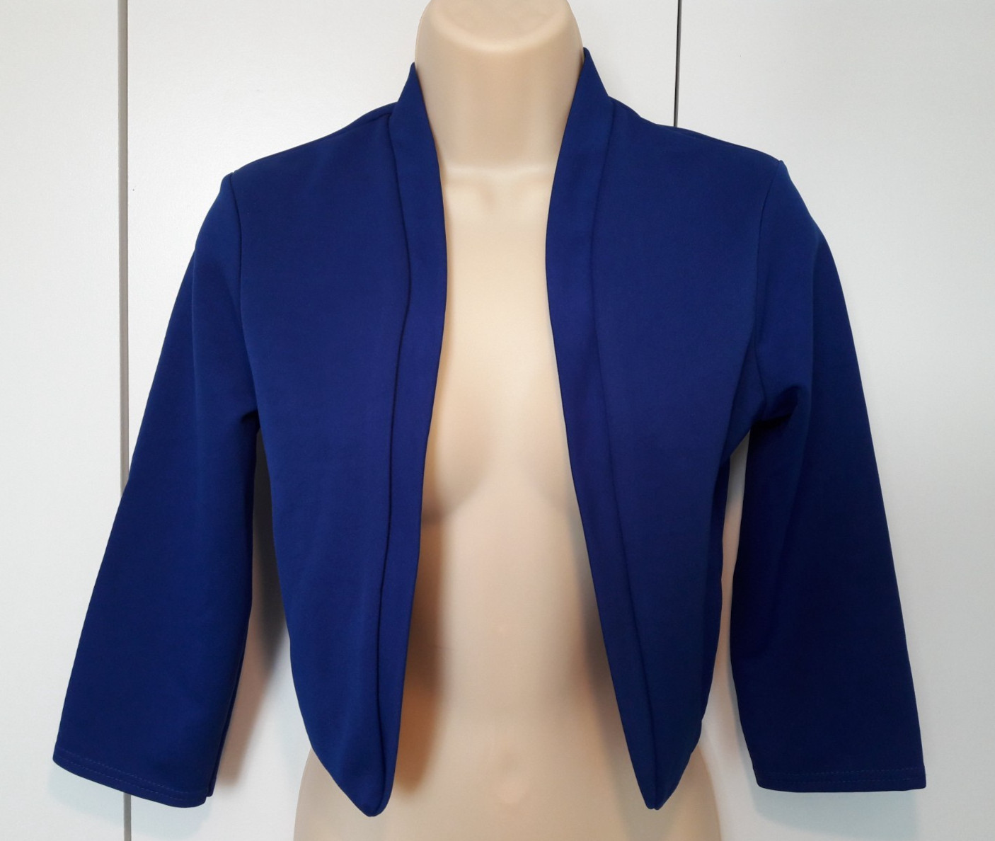 Quiz Women’s Bright Blue Cropped Open Front Cardigan Size UK 10 3/4 Sleeve