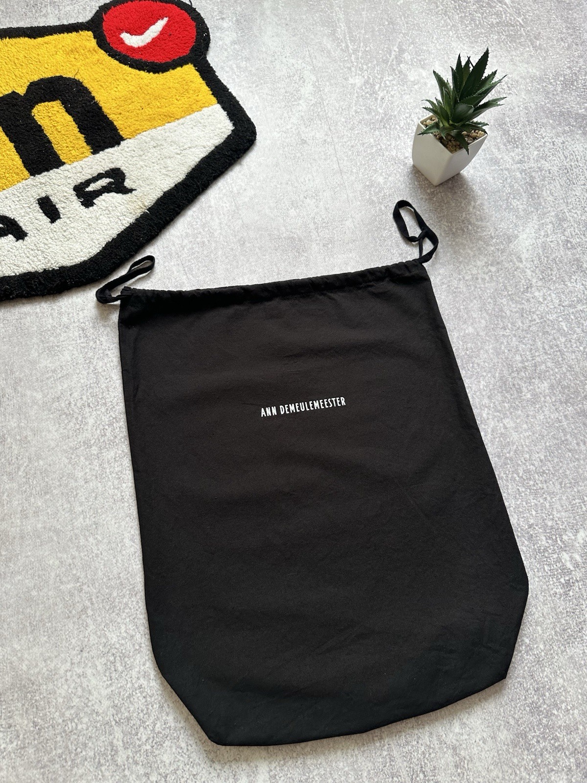 Ann Demeulemeester Black Drawstring Dustbag Shoe Bag Cotton Authentic Logo