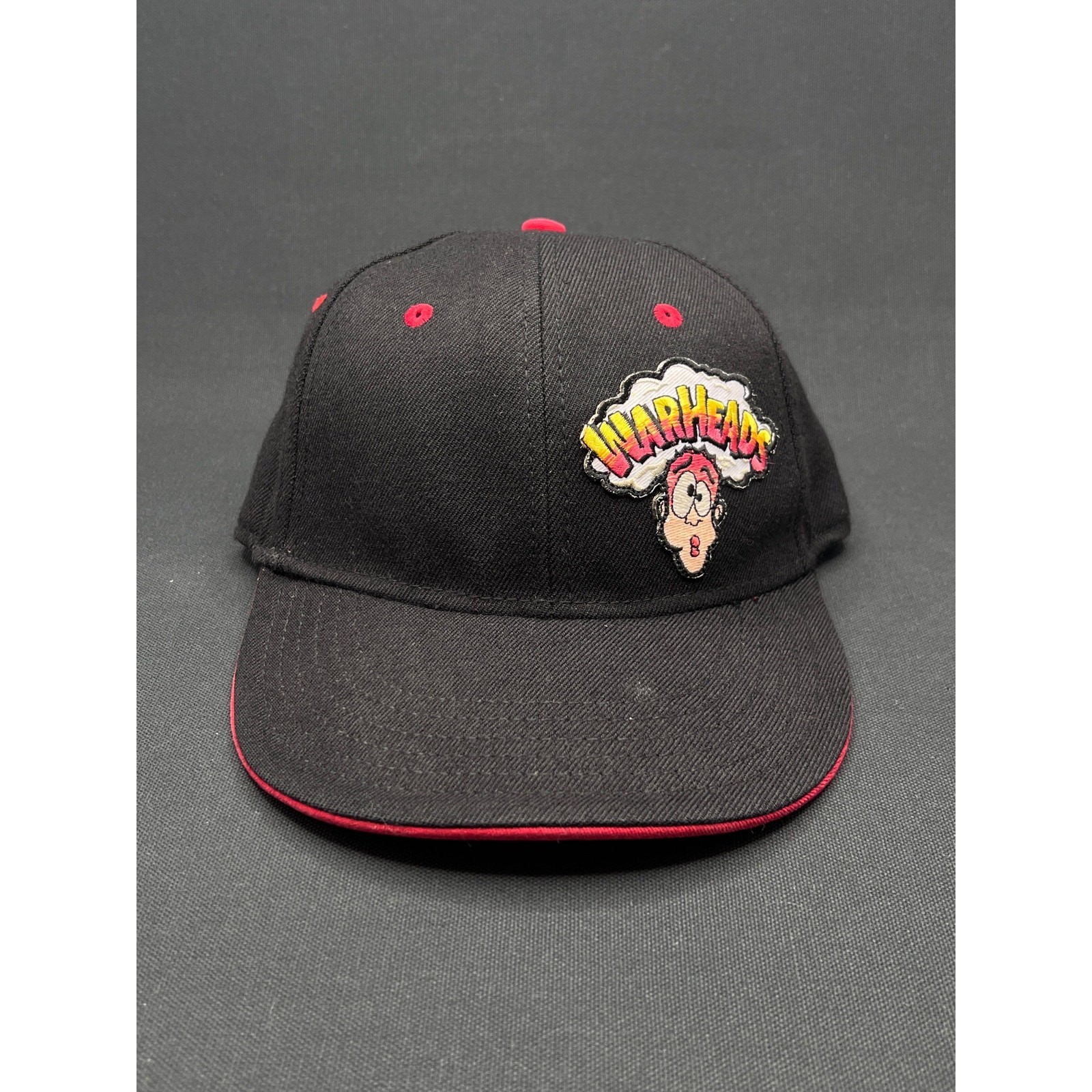 Vintage Warheads Candy Logo Autographed Otto Flex Hat Black Red Y2K Promo Cap