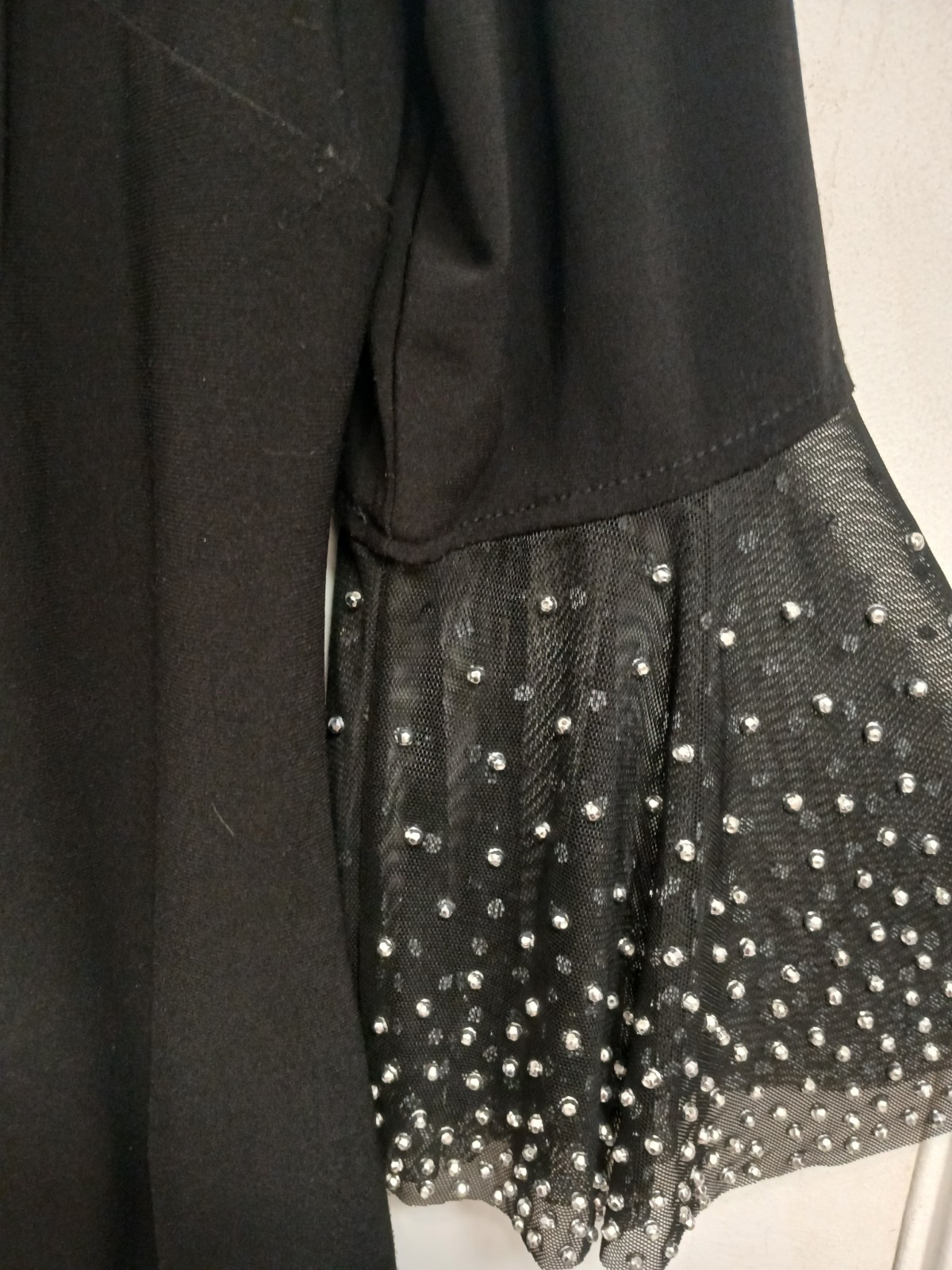 Jackie Jon New York Black Sheath Dress 3/4 Embellished Bell Sleeves Sz 10 Party