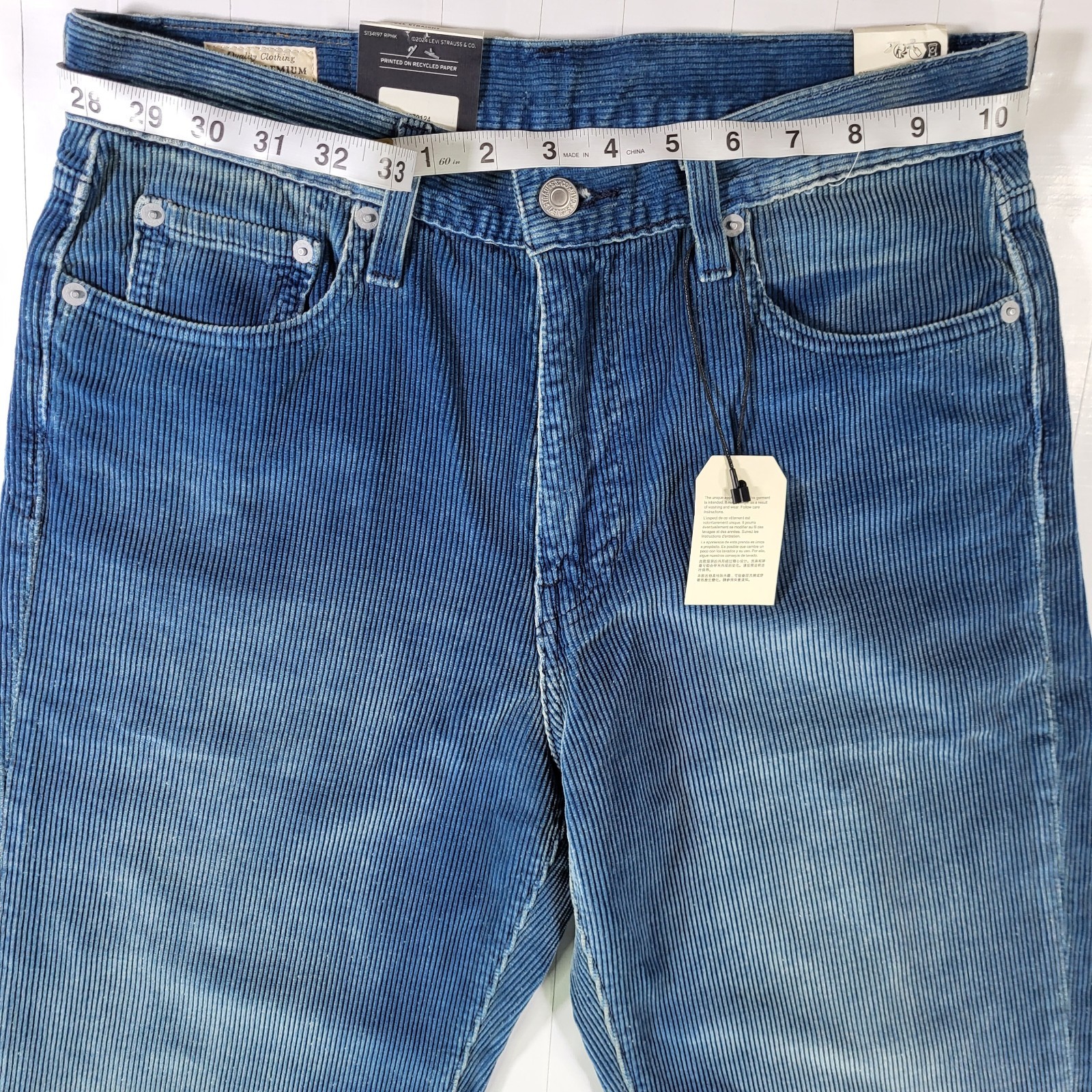 Levis Premium 568 Corduroy Jeans 30×34 New Loose Straight Men’s Blue New W Tags
