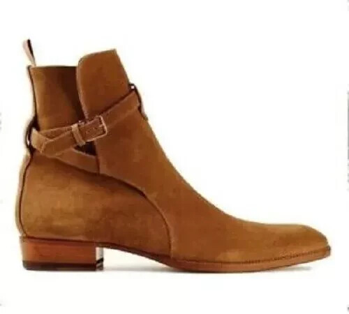 Handmade Men Suede Leather Brown Formal Jodhpur Ankle Dress Boot For Men US-7-17