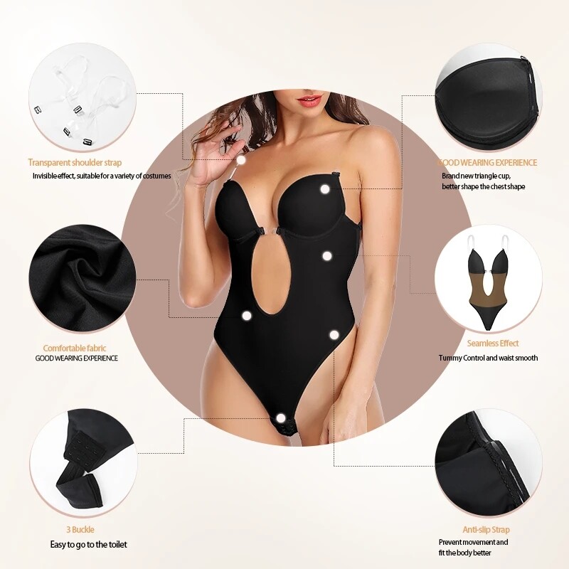 Fajas Colombianas Backless Invisible Body Shaper U Plunge Bra Bodysuit Underwear
