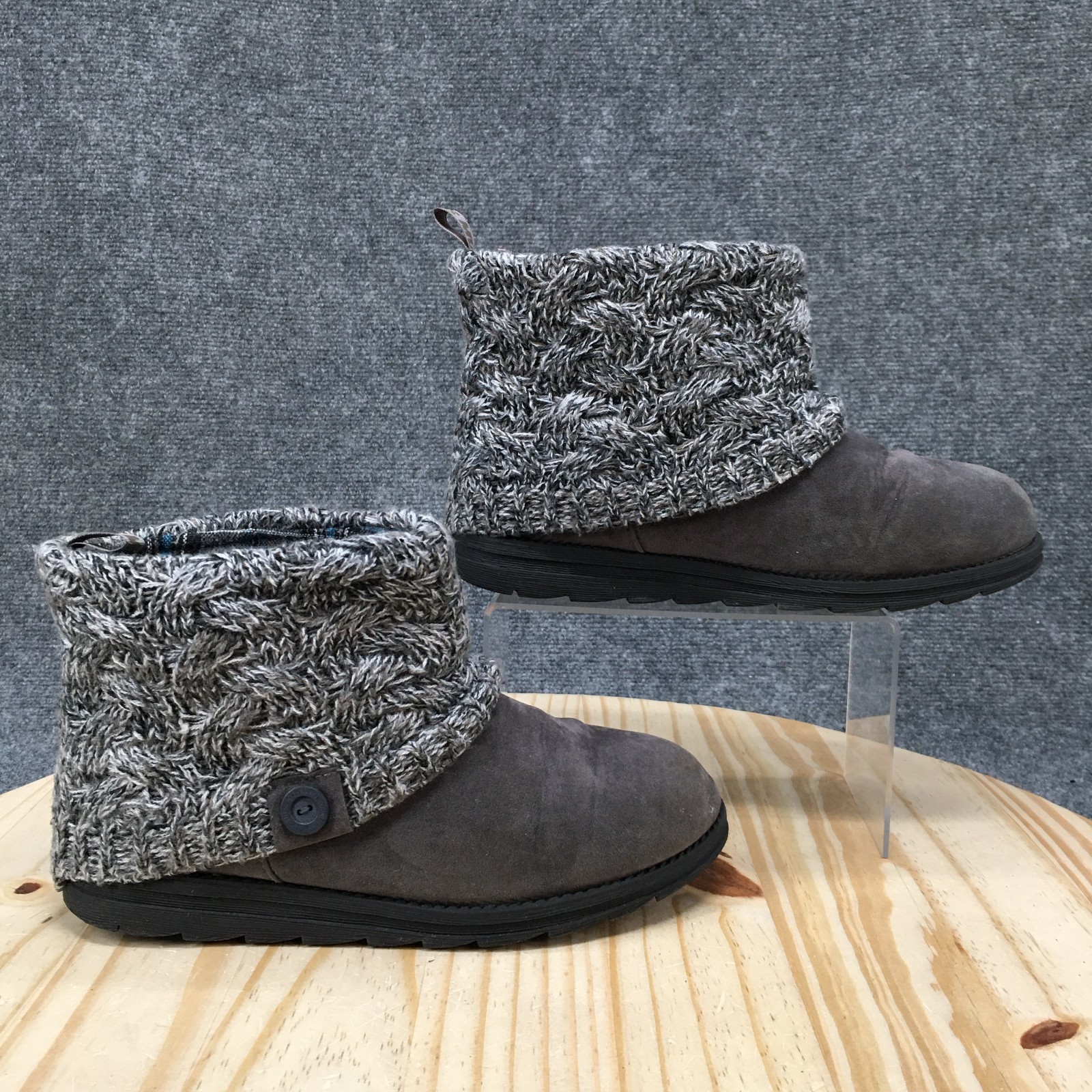 Muk Luks Patti Boots Womens 9 Shearling Pull On Comfort Ankle Top Knit Flat Gray