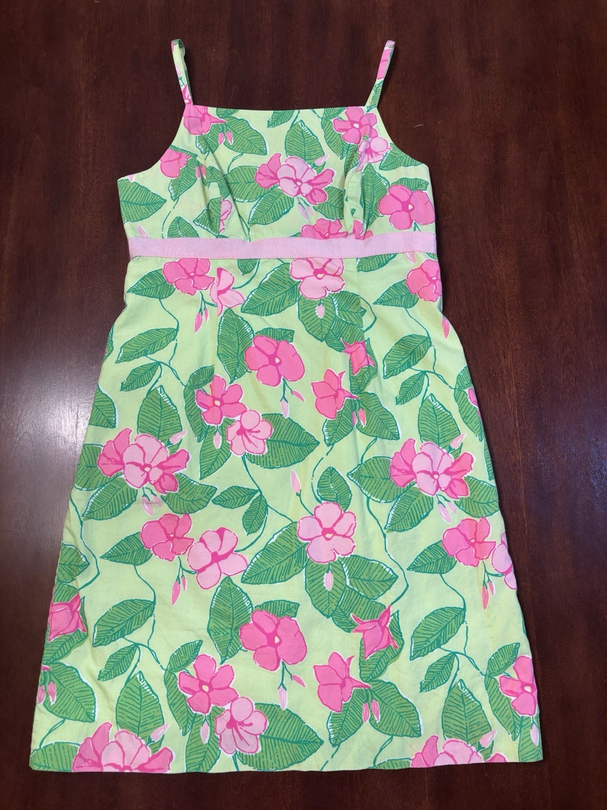 Lilly Pulitzer Women’s 2 Sheath Dress Floral Green/Pink Square Neck Bow Lined