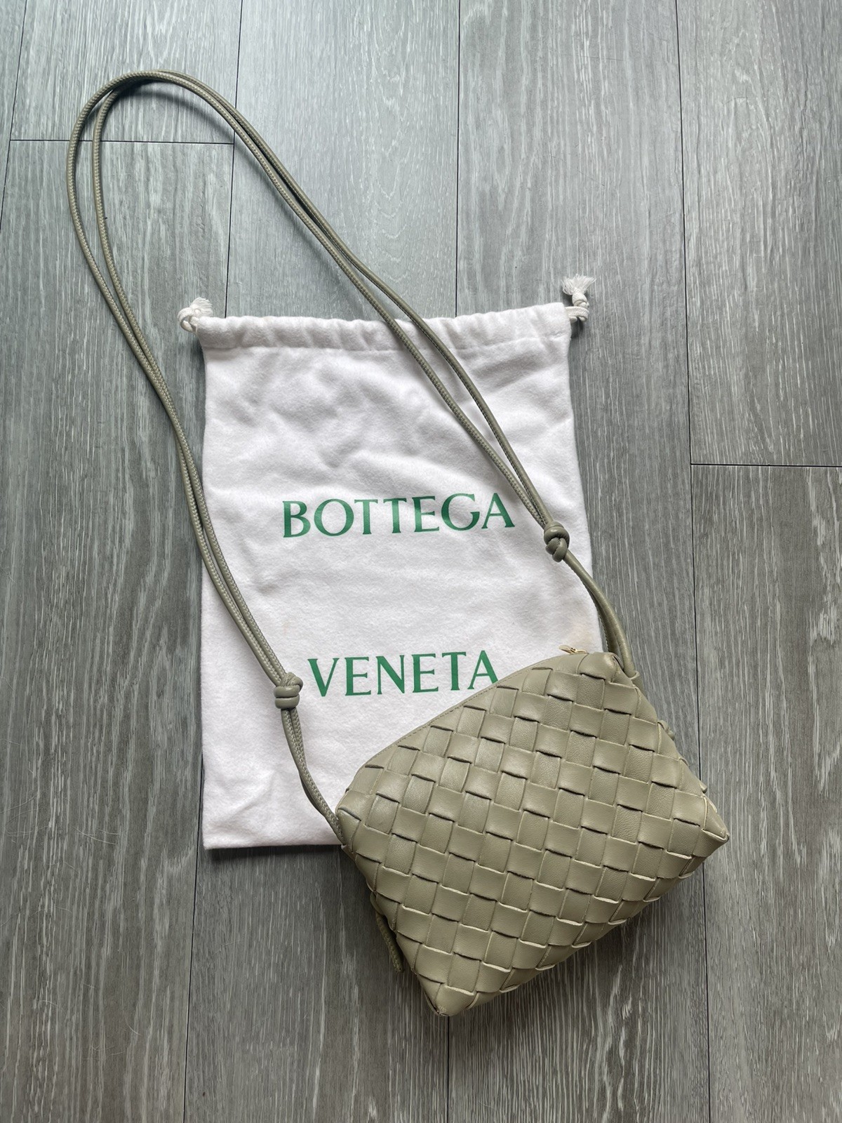 Bottega Veneta Mini Loop Camera Bag Intrecciato Travertine Crossbody Shoulder