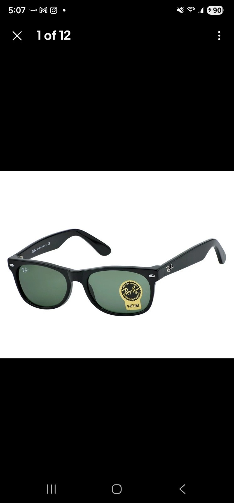 Ray-Ban Sunglasses RB2132 New Wayfarer Classic Black Frame Green Lenses 55mm