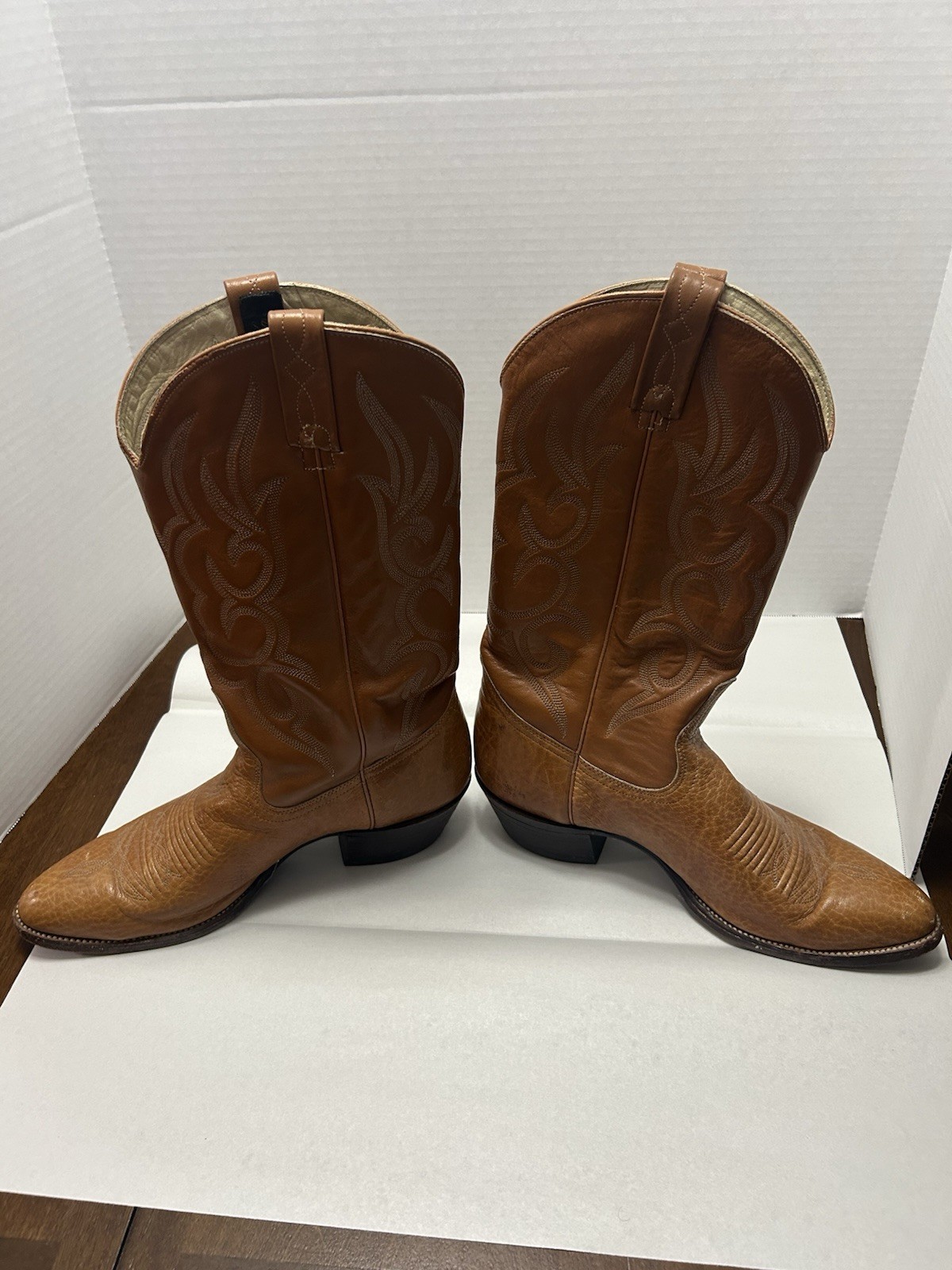 Vintage Men J Chisholm Western Boots 919 42239 Tan 10.5D USA Cowboy Handcrafted