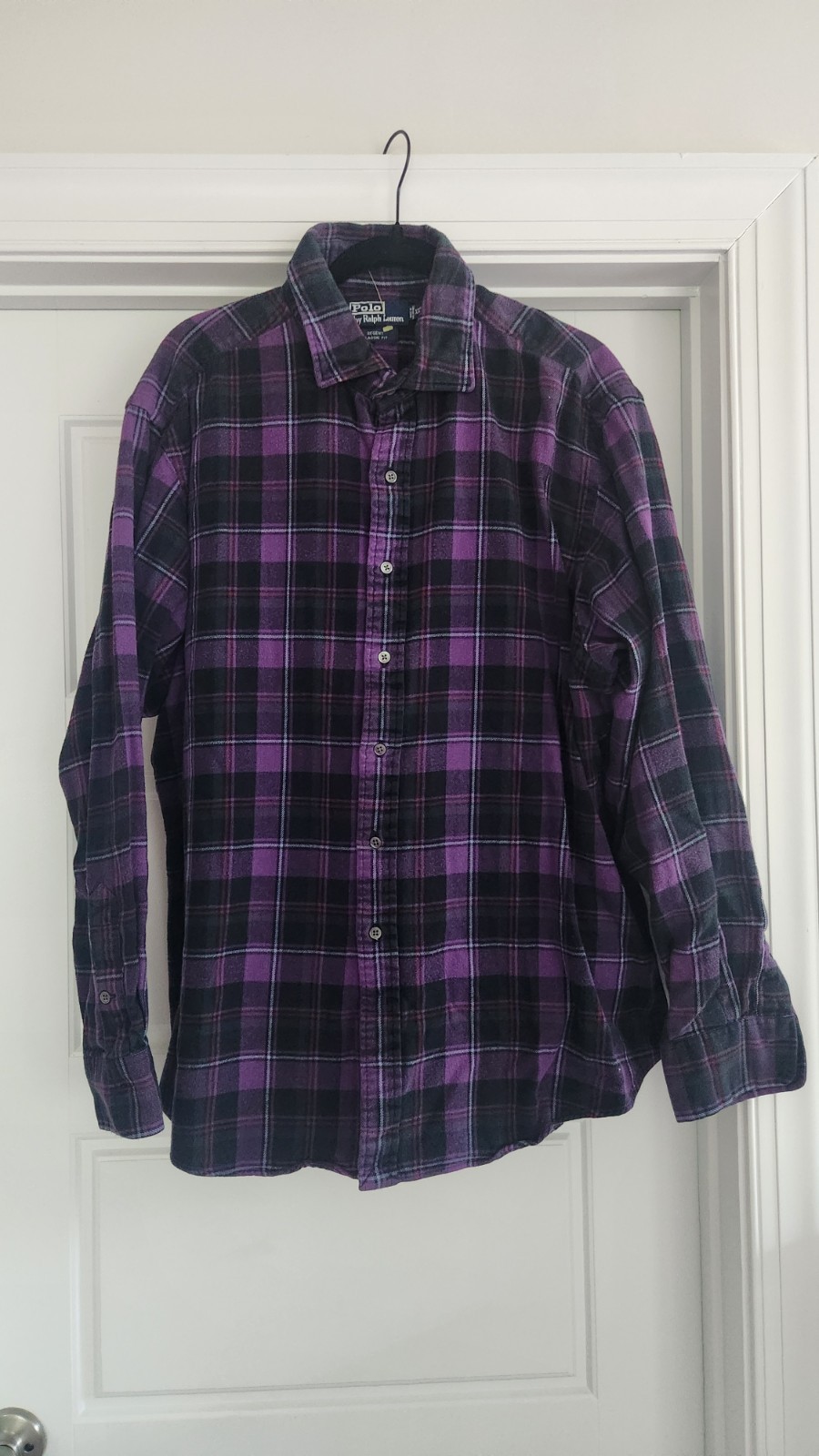 Vintage 90s Polo Ralph Lauren Regent Classic Fit Purple Plaid Flannel Shirt 2XL