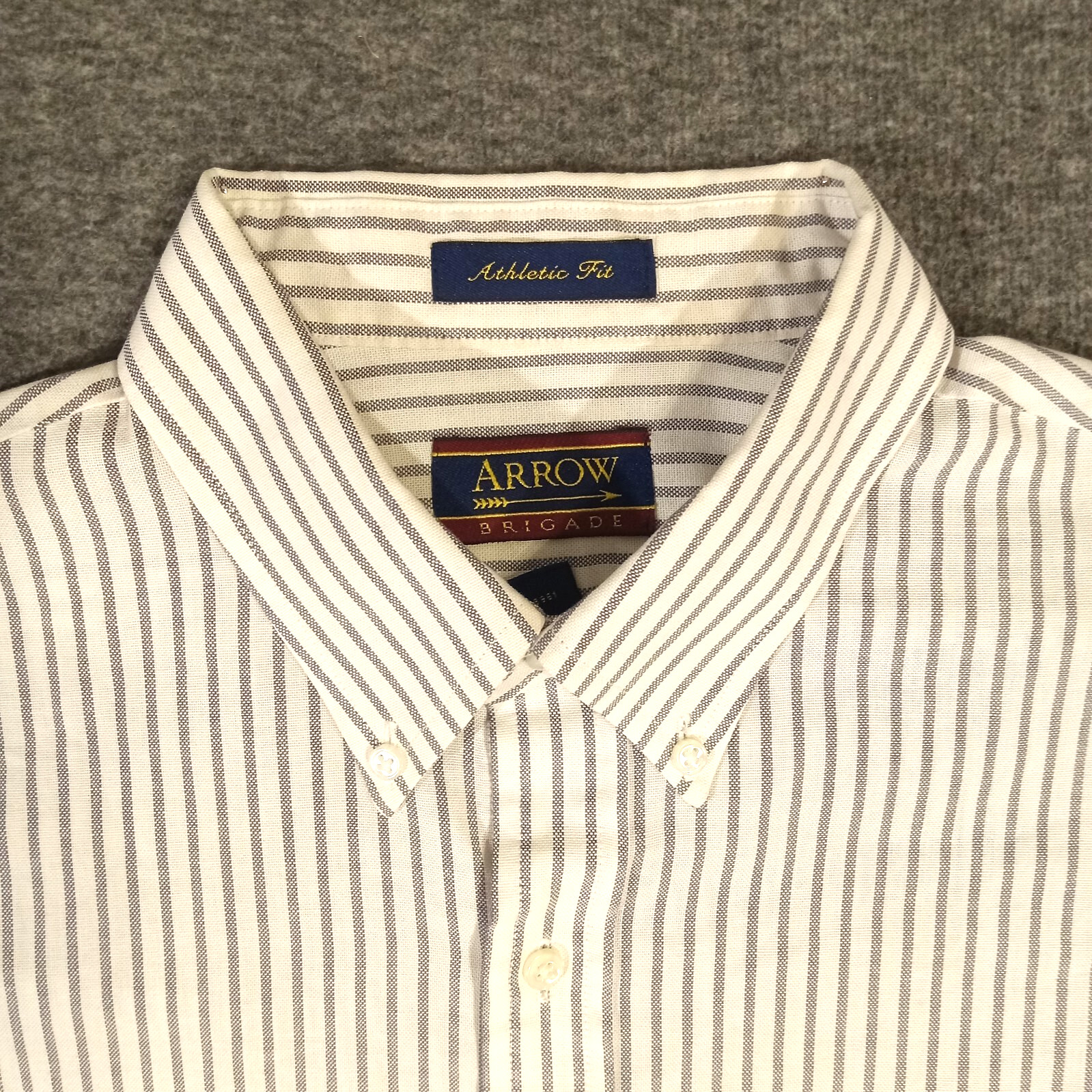 Arrow Brigade Vintage Dress Shirt 16 1/2 34/35 LS Gray Striped Cotton Blend