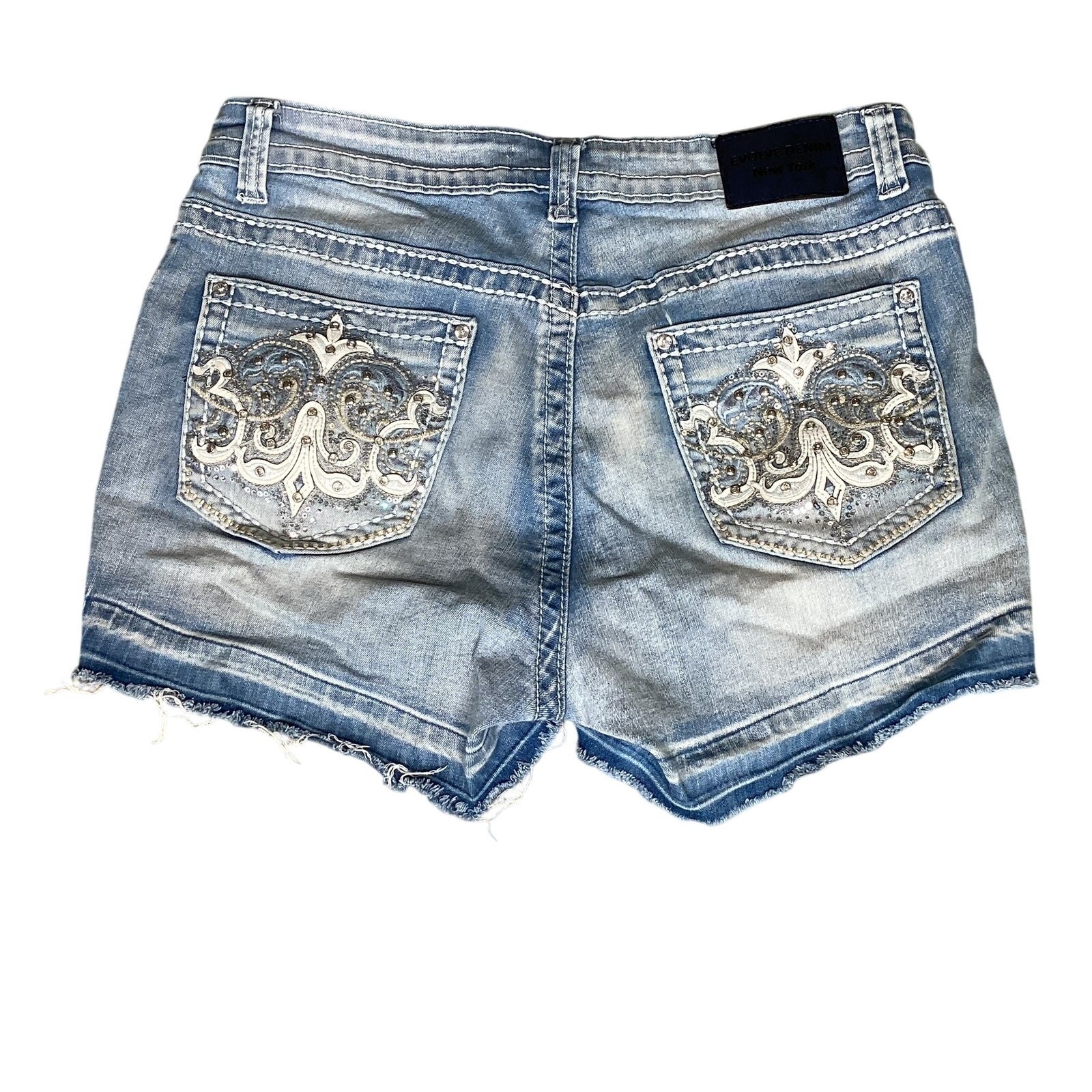 Evolve Denim New York Shorts Women 11 Blue Good Embroidered Rhinestone Y2K