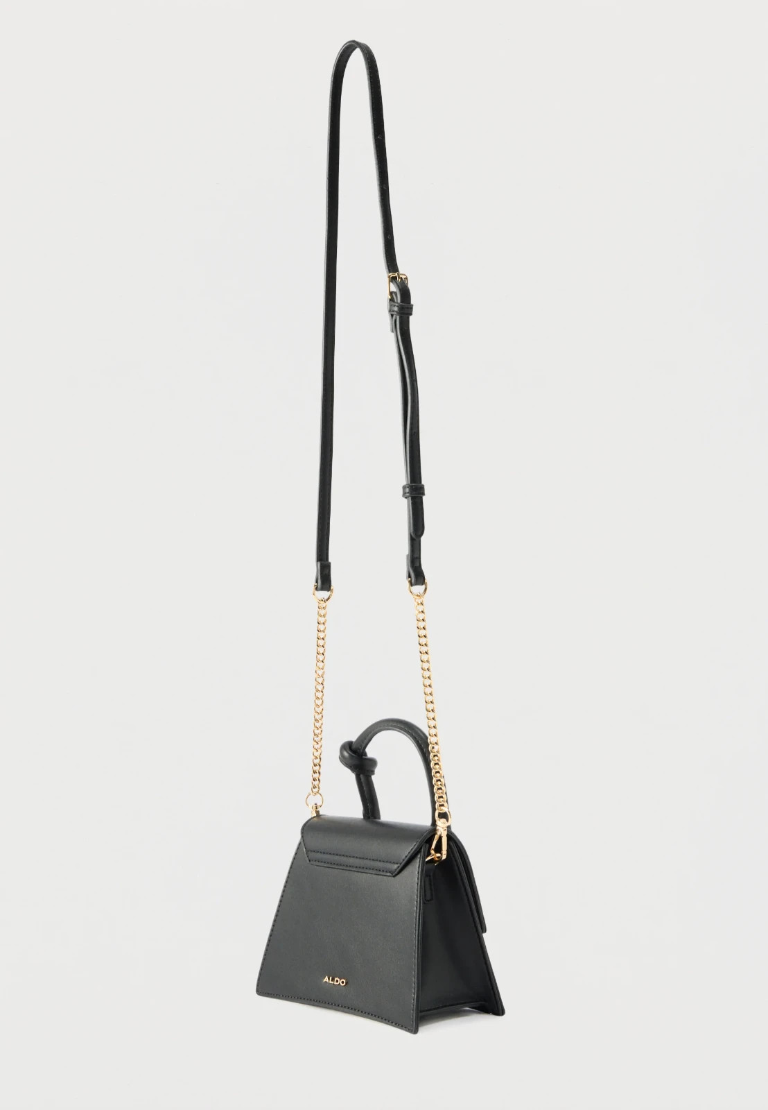 ALDO Allina Black Mini Top Handle Bag,Knotted Handle Gold Chain Crossbody Strap