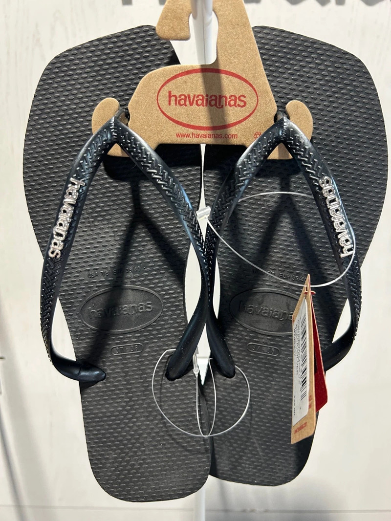 Havaianas Slim Square Logo Metallic Black Silver Sandal Women sizes 35/36-41/42