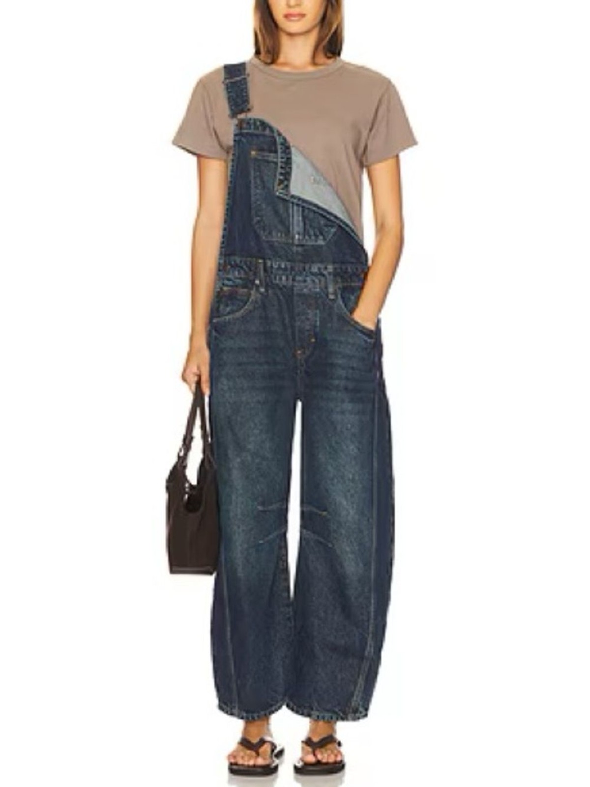 Free People We The Free Good Luck Barrel Jeans Denim Overalls in Deep End Size L