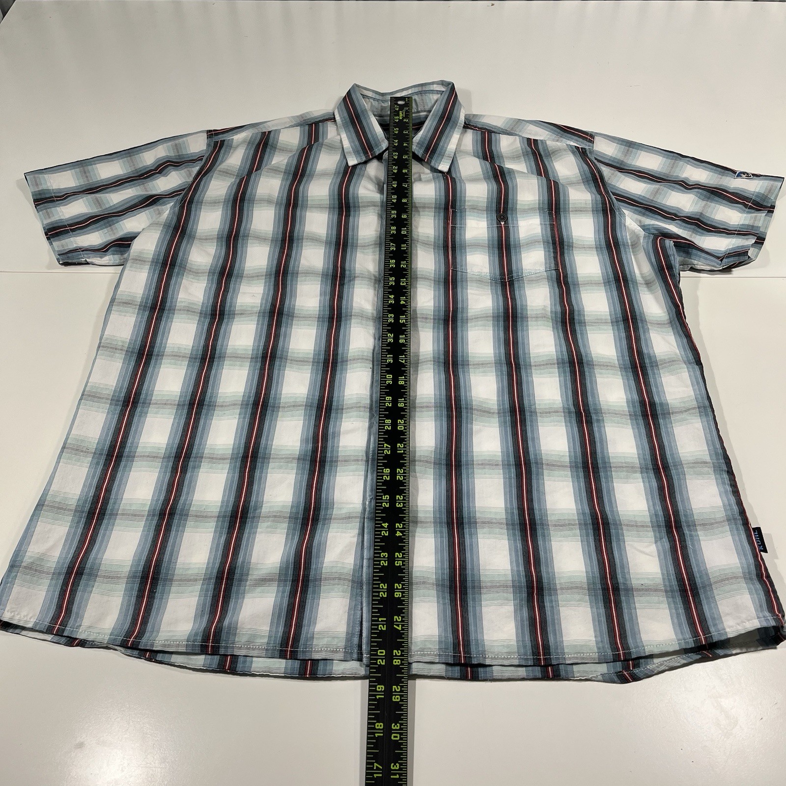 Kuhl Wildfire Shirt Mens Large Blue Plaid Short Sleeve Button Front Outdoor