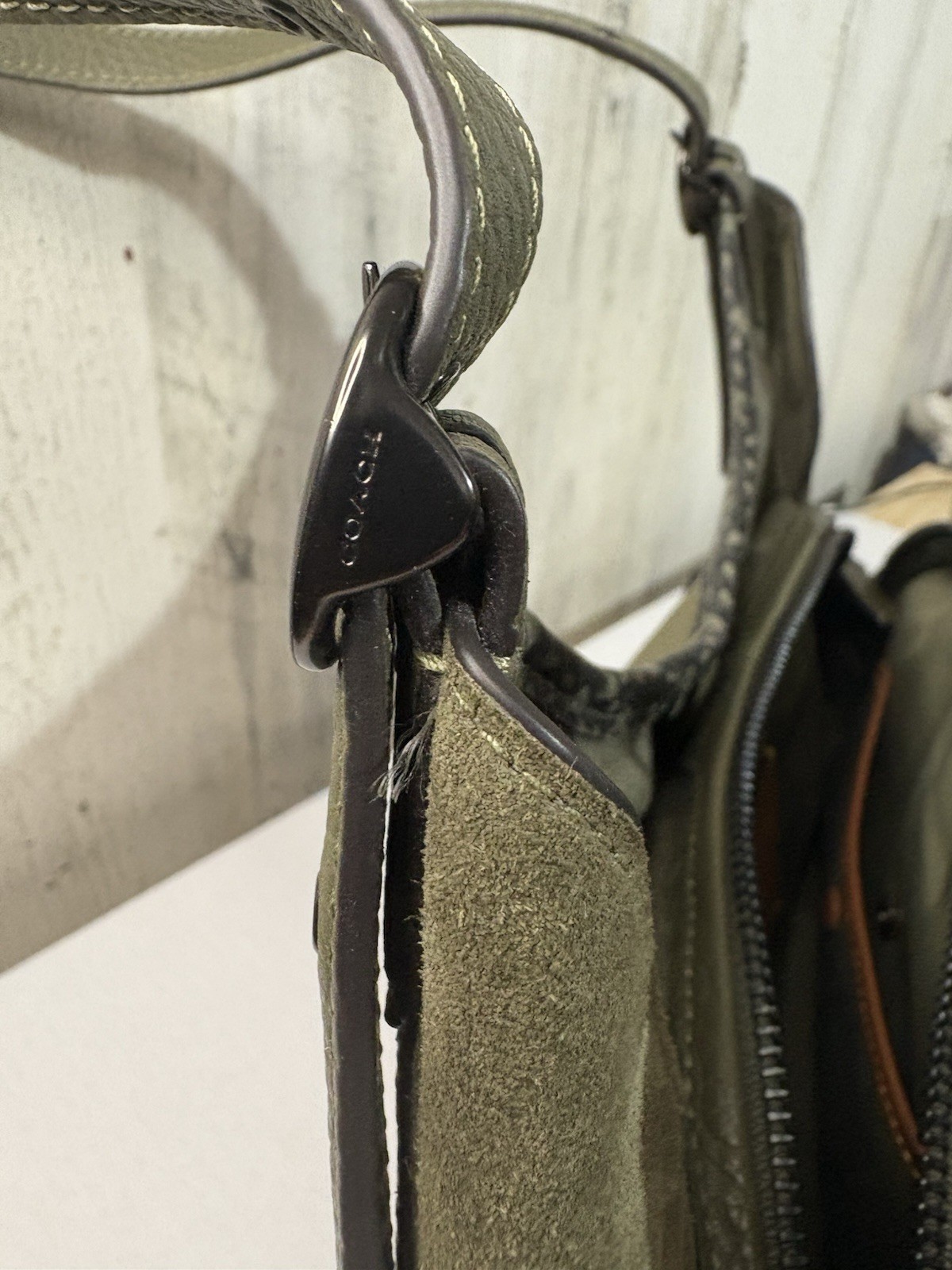 Coach Lori Shoulder Bag Army Green Pebbled Leather/Suede