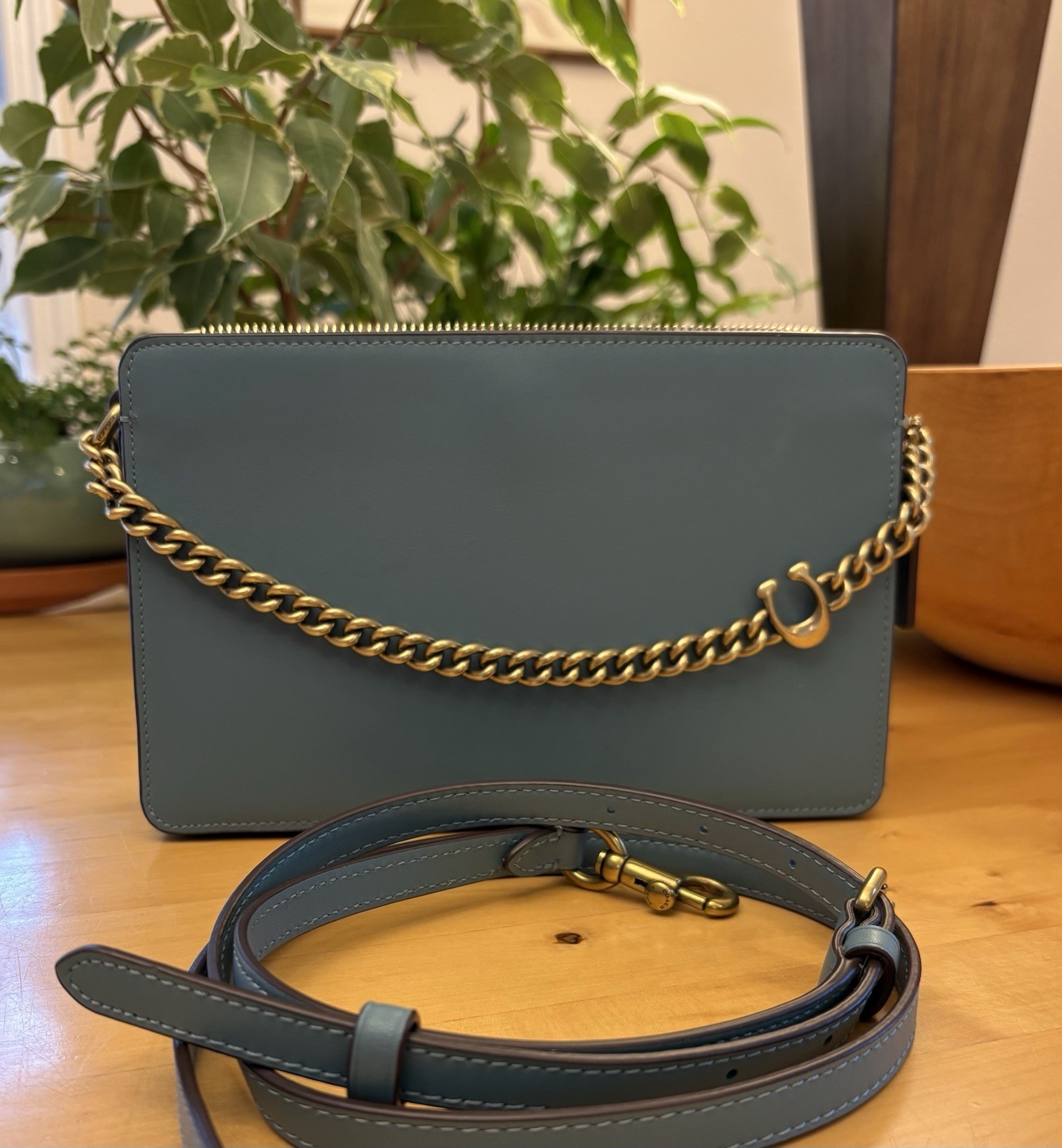 Coach Signature Chain Crossbody Bag Marine Blue Leather 78801 Oct 2019
