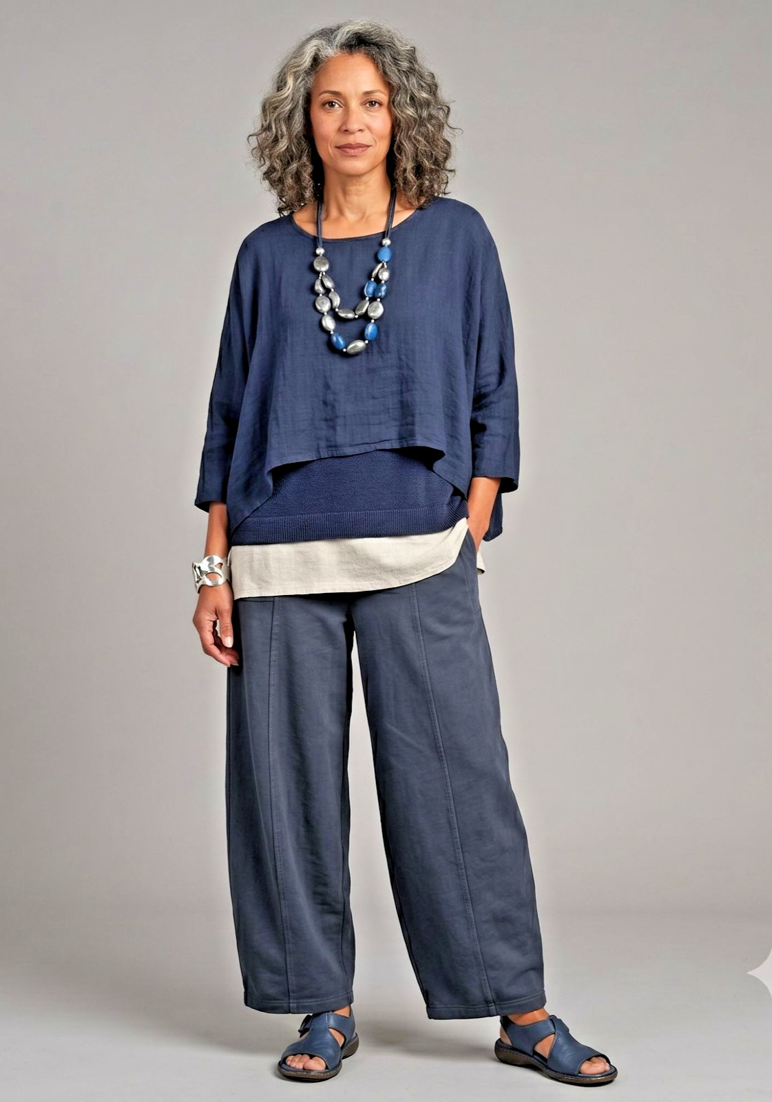 Judi Rosen Navy Wide-Leg Size 34 Drawstring Paperbag Balloon Lagenlook Guazy