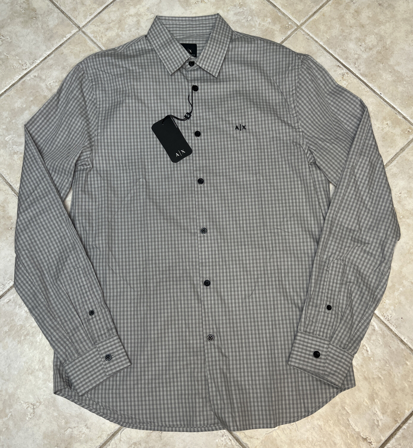 Armani Exchange A|X Casual Regular Fit Shirt Mens S Tan Checked w/ Logo NWT