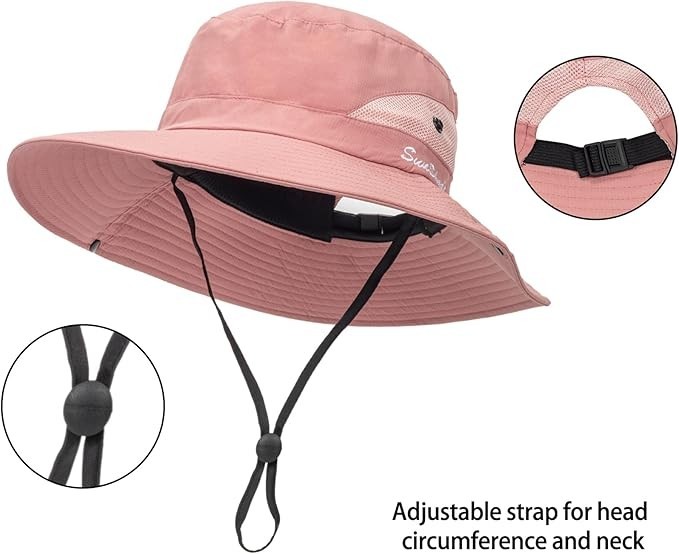 Women’s Summer Sun Hat – Wide Brim Bucket Hat with Ponytail Hole & UV Protection