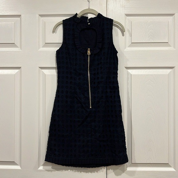 Sail to Sable Eyelet Ruffle Dress Navy Blue Womens Size 0