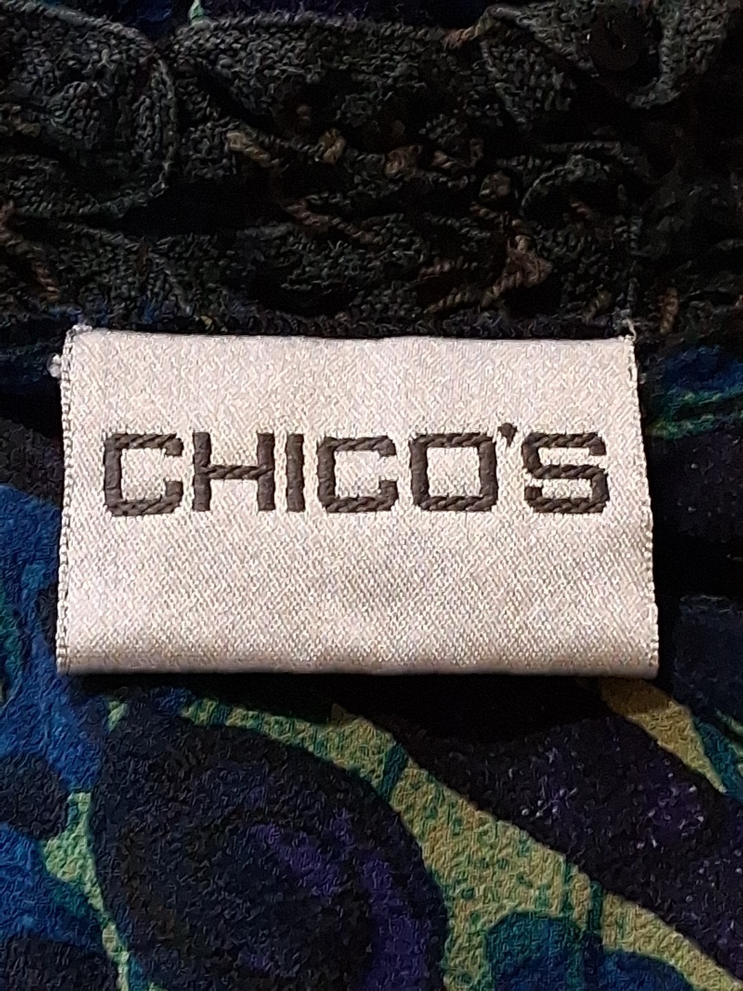 Chicos Women’s Crochet Beaded Rim Neck Blue semi Sheer Tunic Size 2
