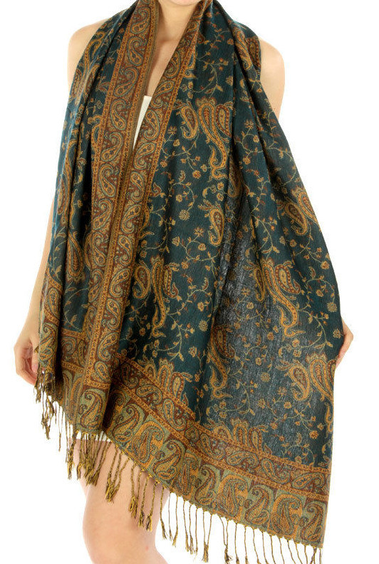 12 PCS Fashion Outlined Paisley Pashmina Scarf Assorted Color – Bulk Wholesale