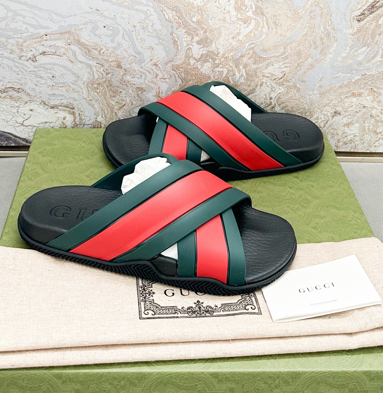Gucci Rubber Web Criss Cross Slide Sandals
