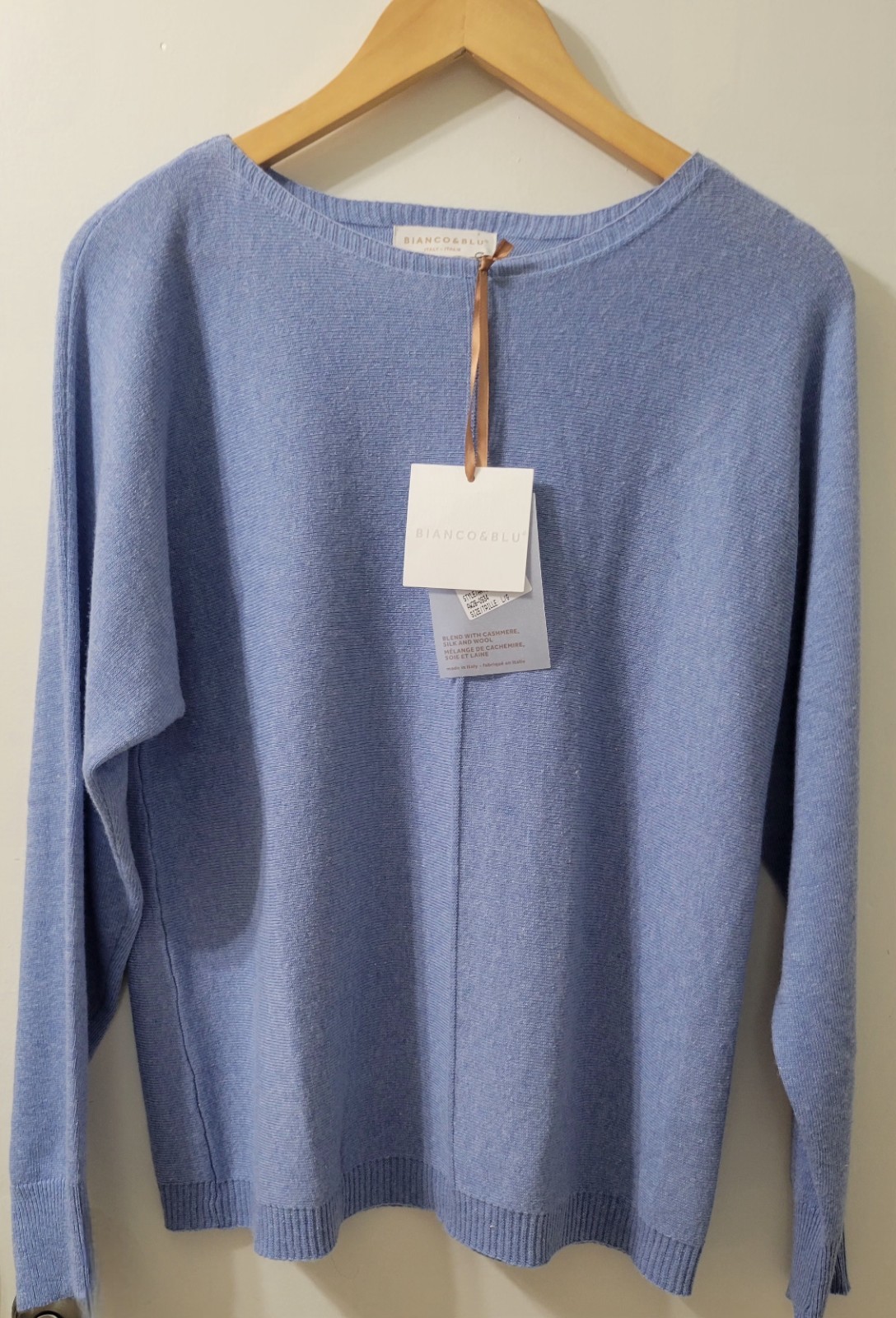 Women Sweater Cashmere Silk Wool Blend Size L Made Italy Bianco&Blu New