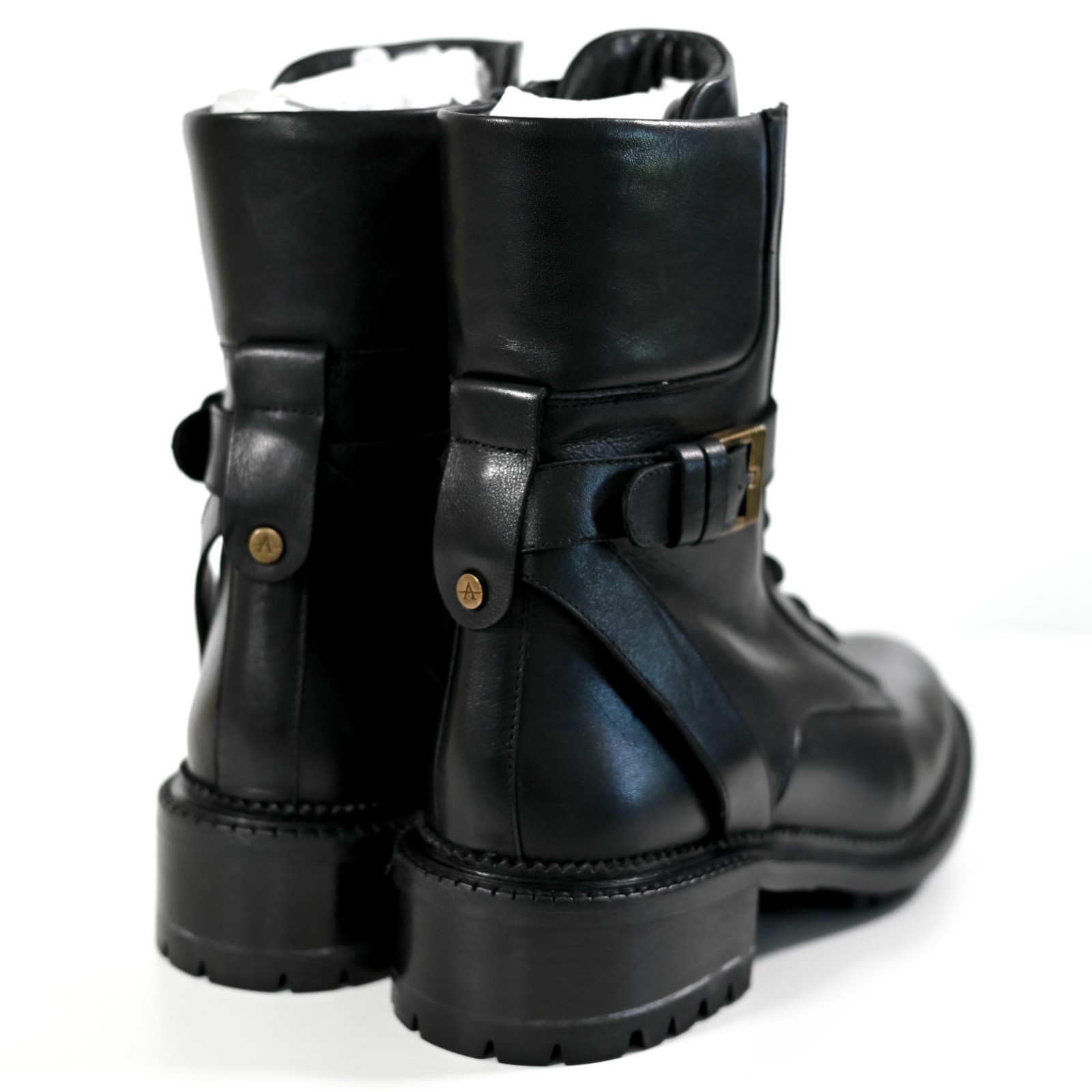 Aquatalia Octavia Calf Combat Boots Leather Shoes Black – Women’s Size 10 M