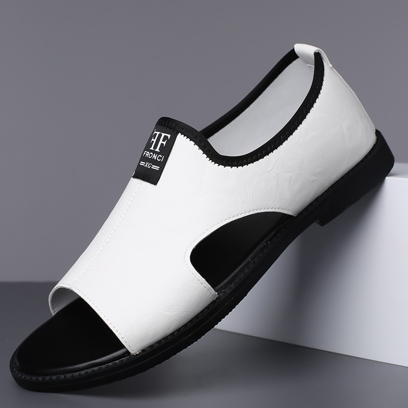 Men’s Open Toe Slip-On Sandals, PU Leather, Comfort Casual Summer Slide Shoes