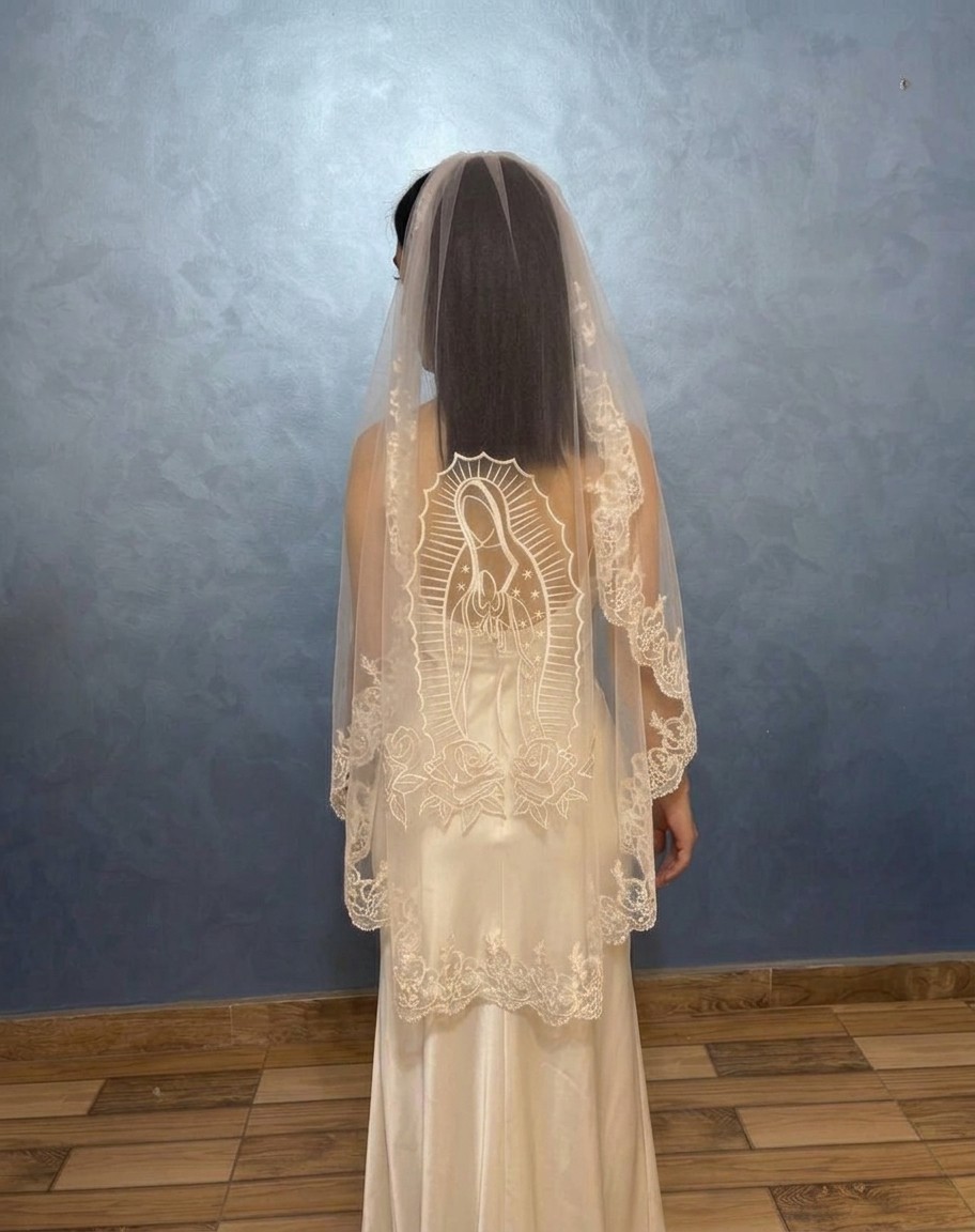 Wedding veil lace Embroidered Guadalupe Marry 1 tier
