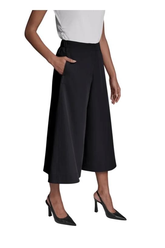 DKNY Womens Pants Black Gaucho Wide-Leg Pockets Elastic Waist Business Casual