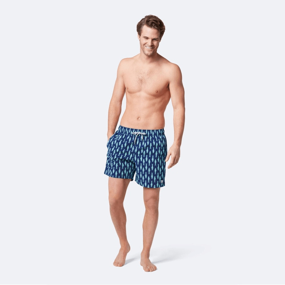 Tom & Teddy Classic Swim Shorts Ink Blue & Green Sardines Mens size Small